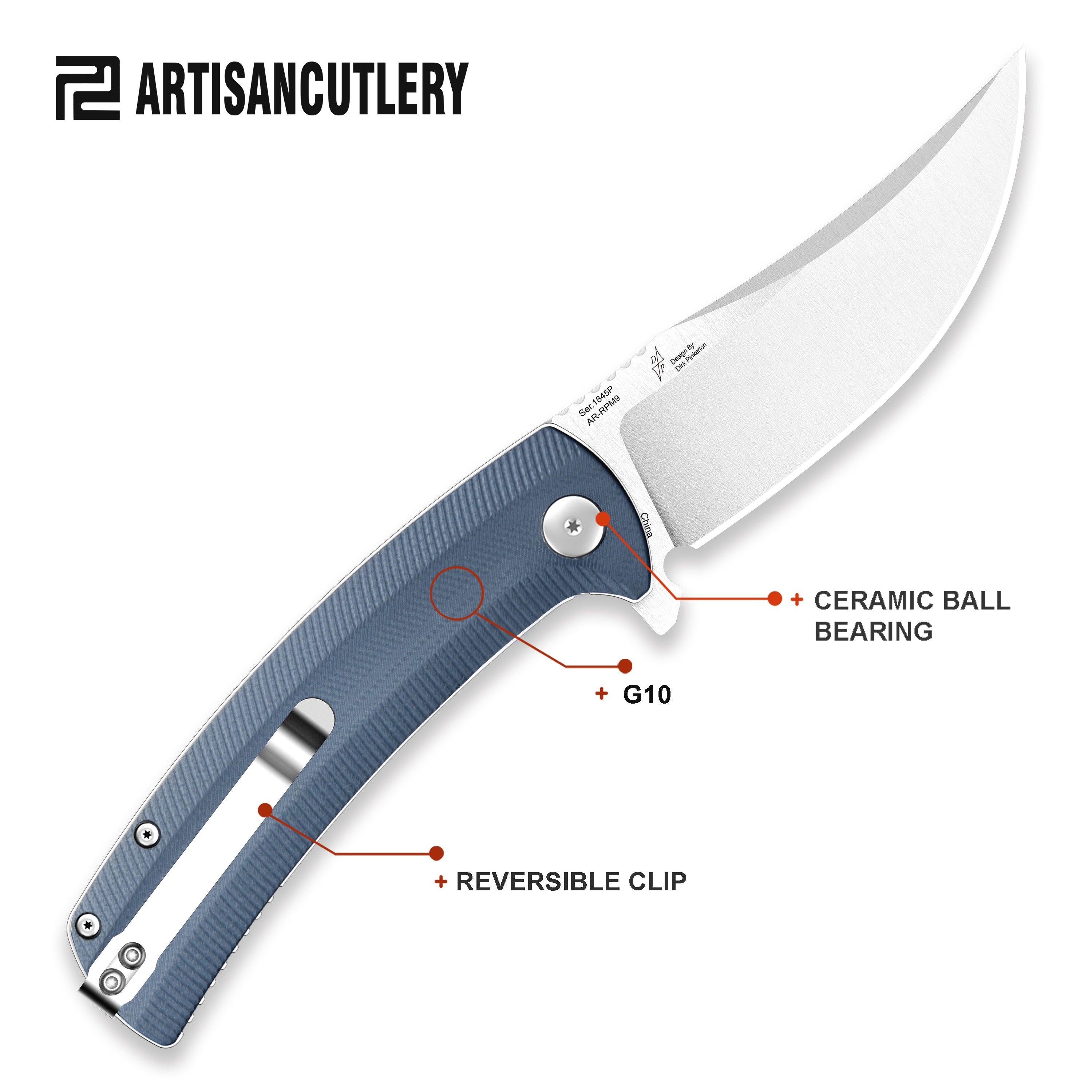 Artisan Cutlery Arroyo ATZ-1845P AR-RPM9 Steel Blade G10 Handle Folding Knives