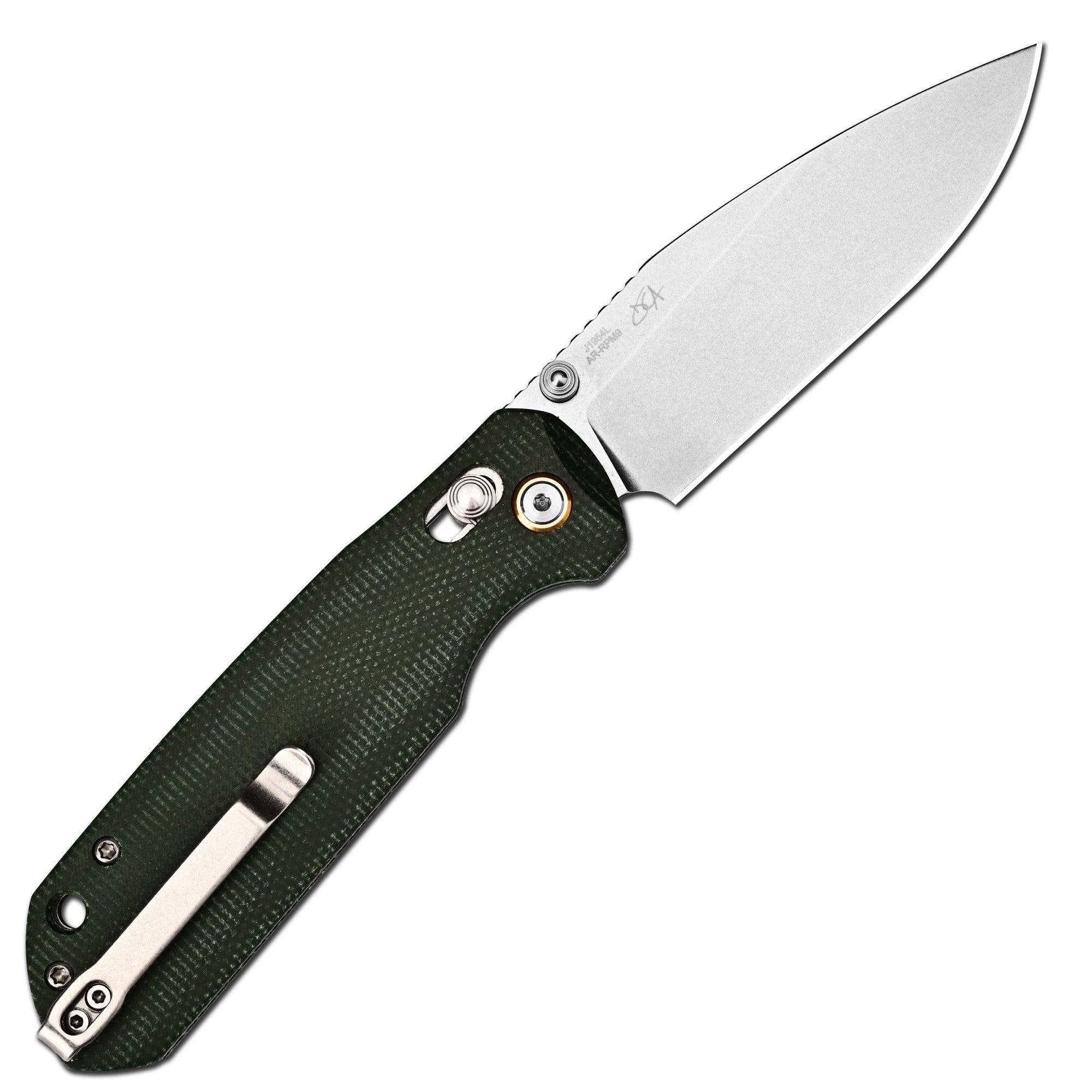 CJRB Mega Maximal Thumb Stud & Crossbar Lock Knife Green Micarta Handle(3.43'' AR-RPM9 Steel Stone Wash Blade) J1954L-MGN