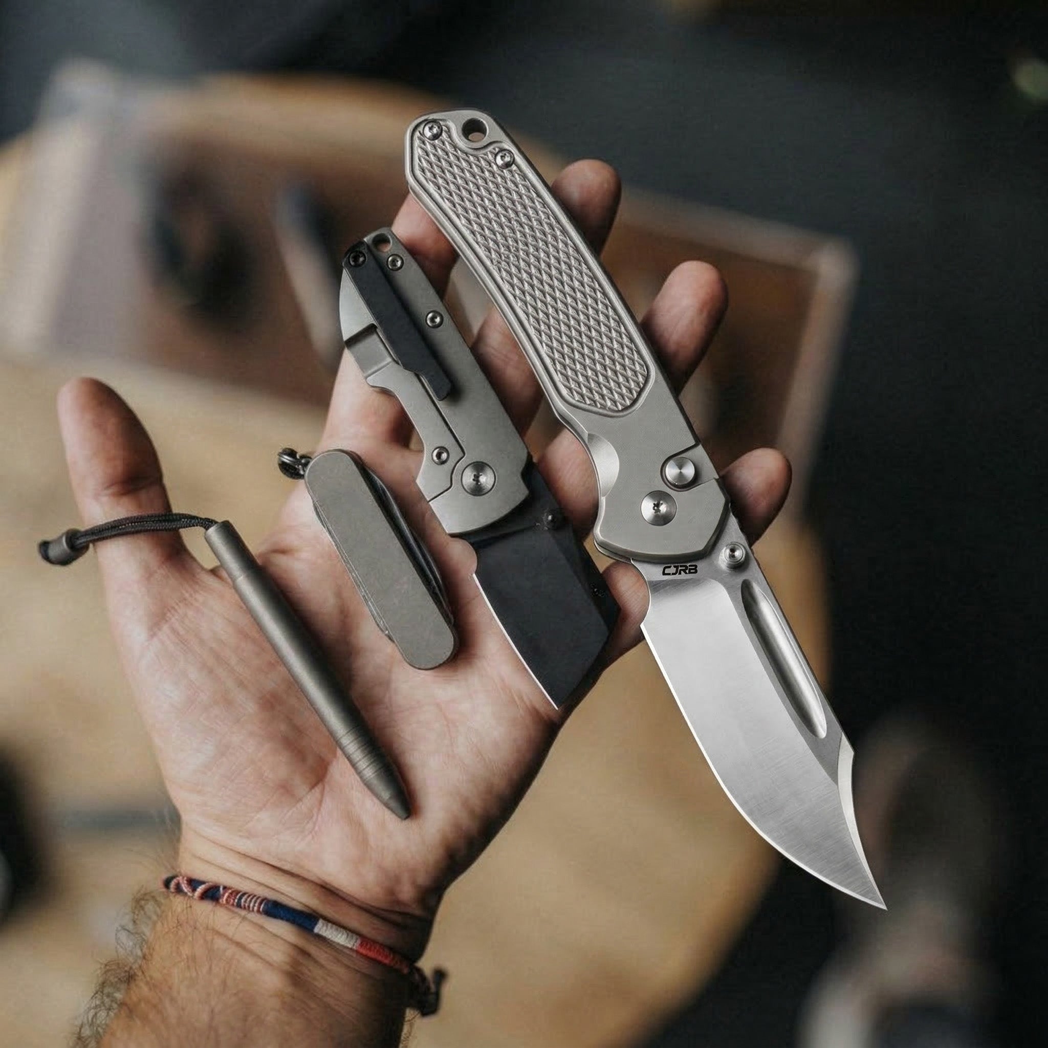 CJRB Bowie Pyrite J1942T CPM S90V Blade Titanium Handle Folding Knives