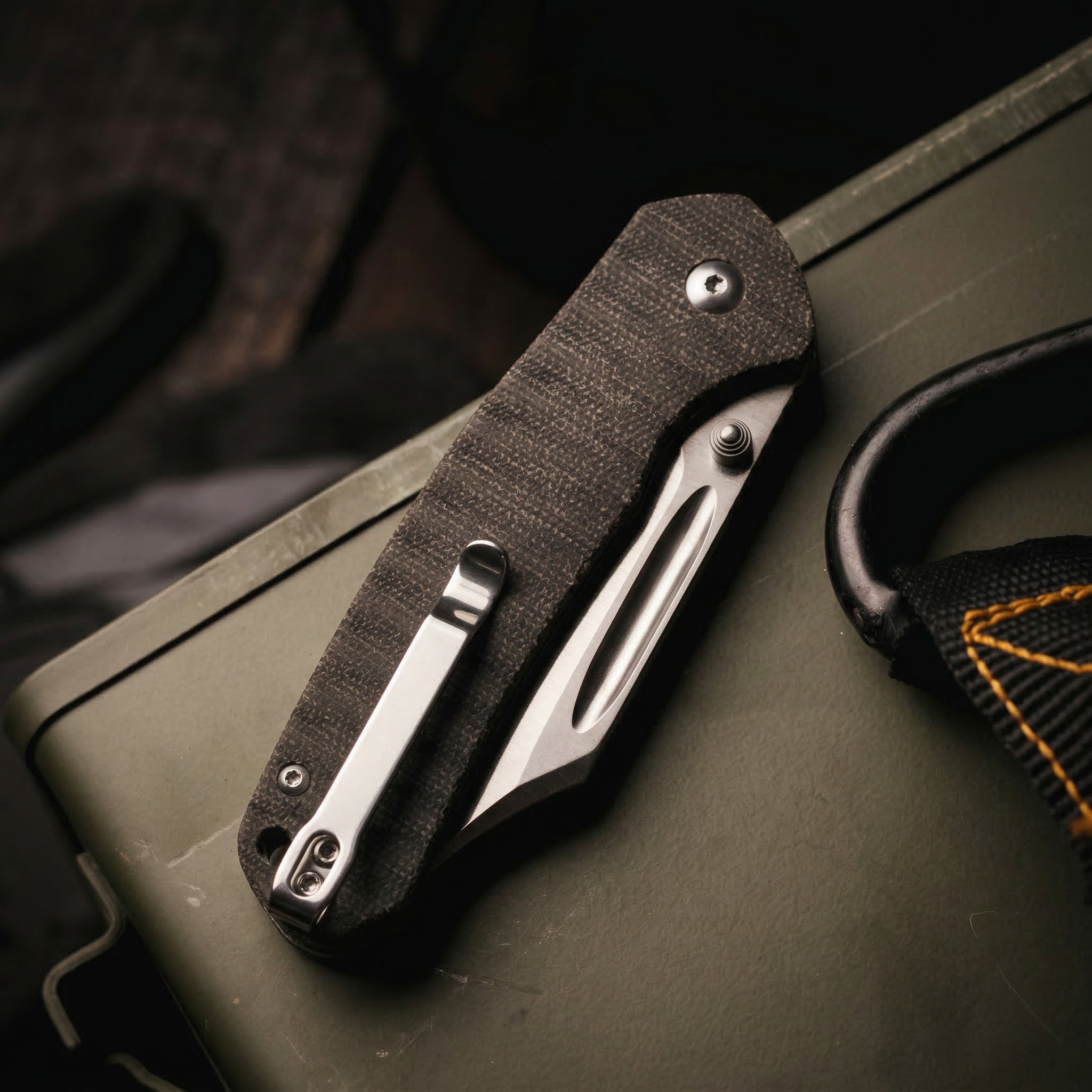 CJRB Bowie Pyrite J1942 AR-SFII Steel Blade Micarta Handle Folding Knives