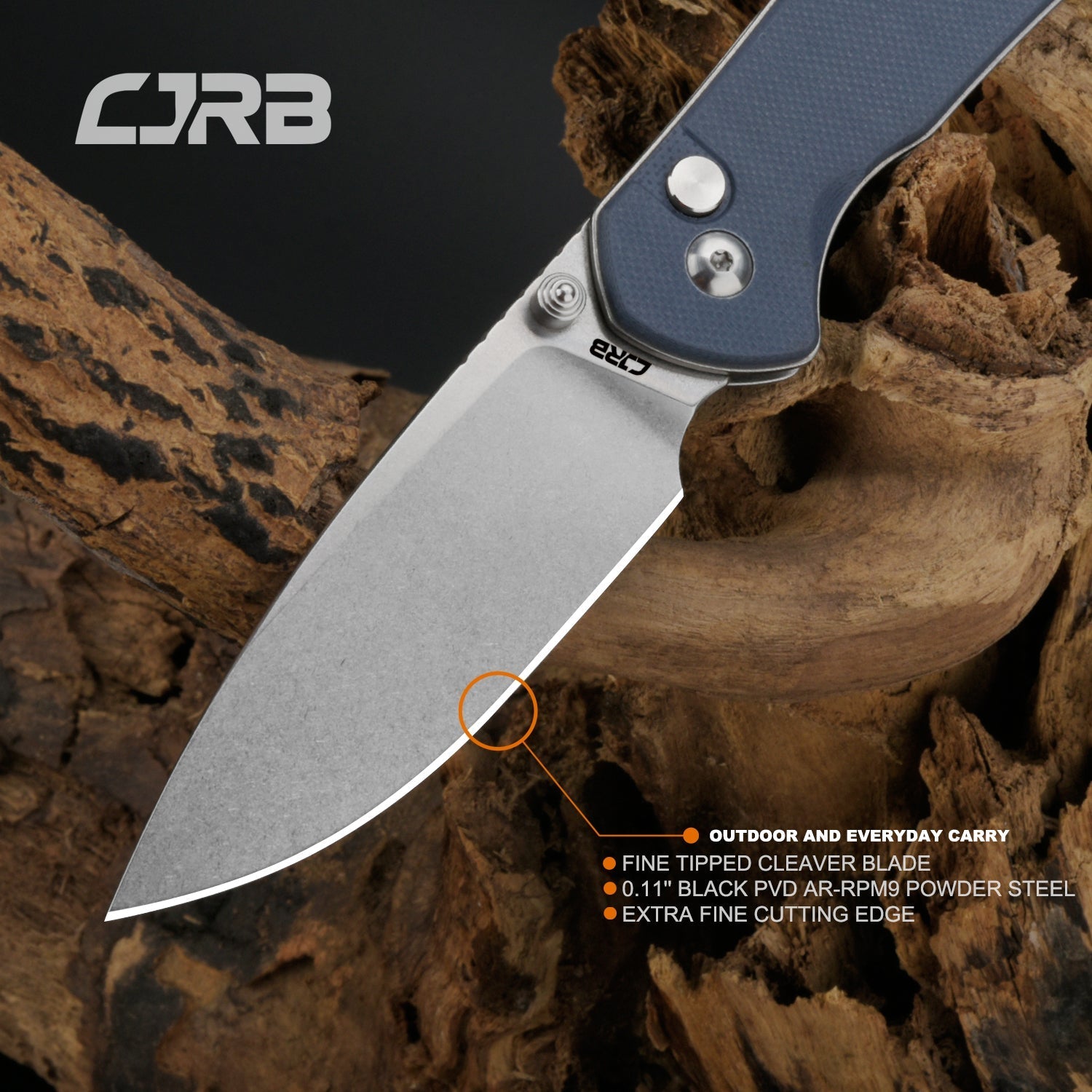 CJRB Pyrite J1925 AR-RPM9 Steel Stone Wash Blade G10 Handle Folding Knives - Gray (J1925-GY)