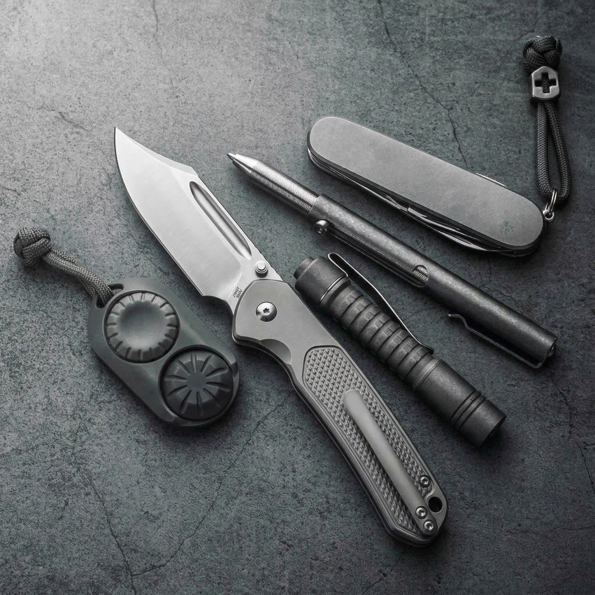 CJRB Bowie Pyrite J1942T CPM S90V Blade Titanium Handle Folding Knives