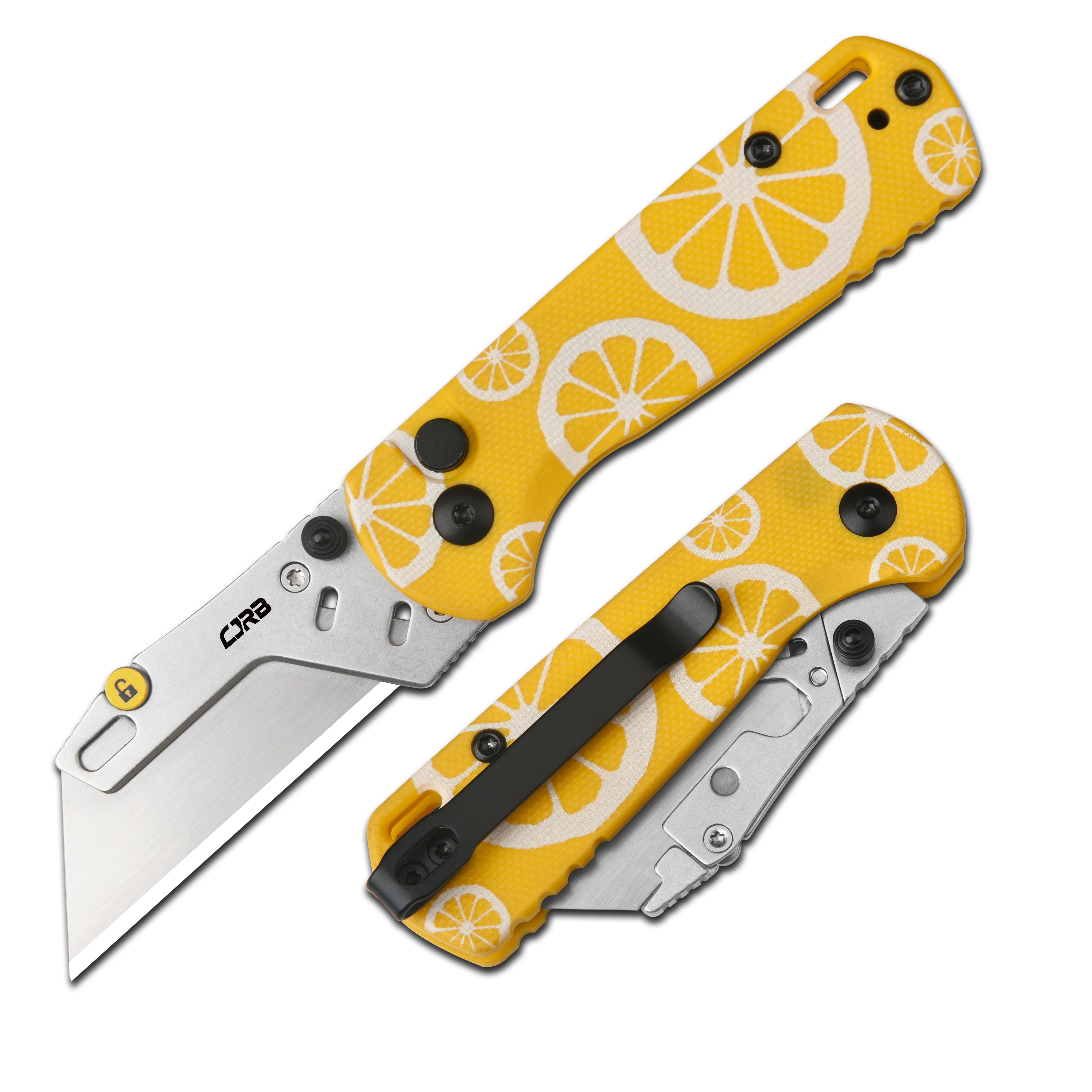 CJRB Boxer J1967 G10 Handle Folding Utility Knife, with 10 Extra Blades (Yellow Lemon)