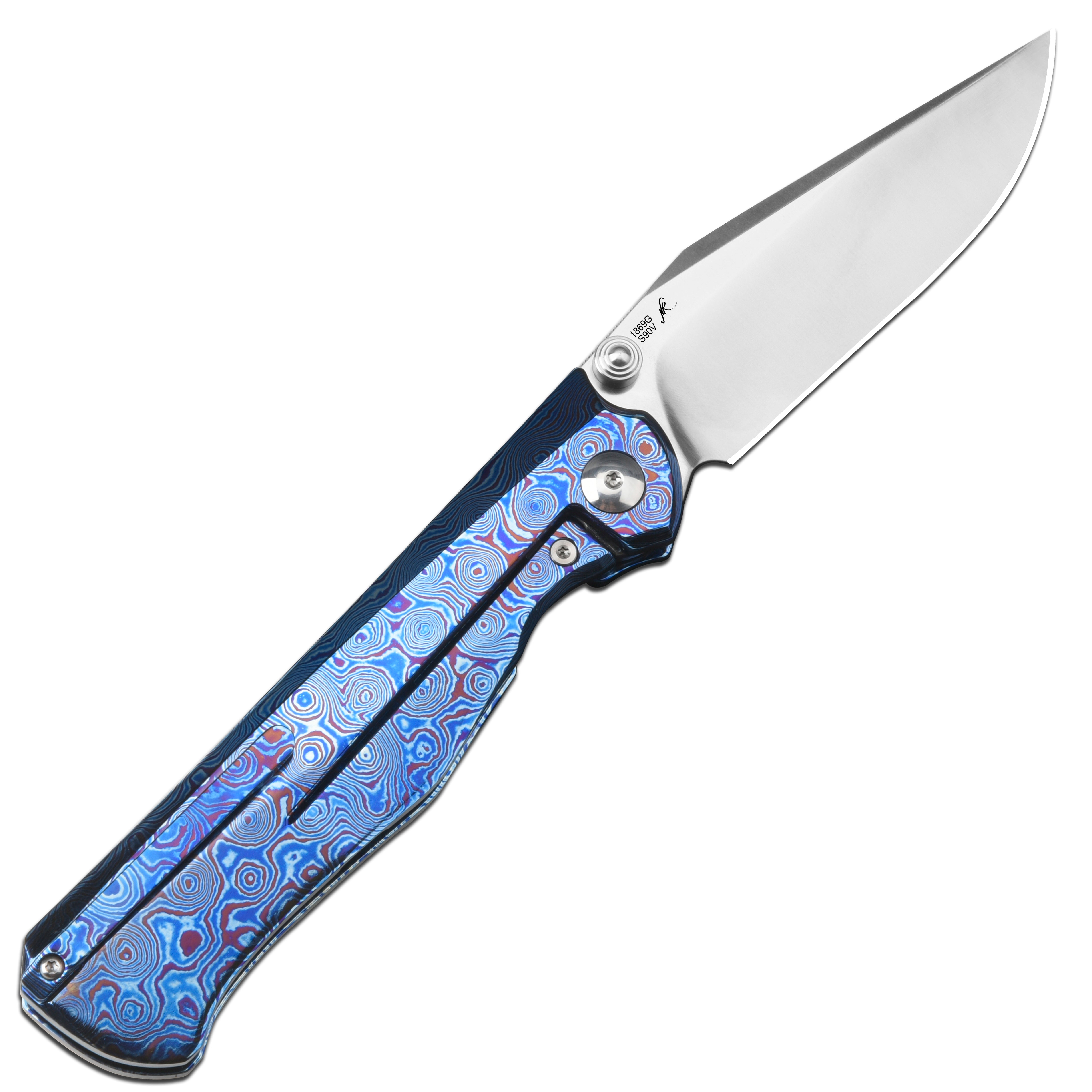 Artisan Cutlery Crusoe ATZ-1869G S90V Blade Titanium Damascus Handle Folding Knives (Limited)