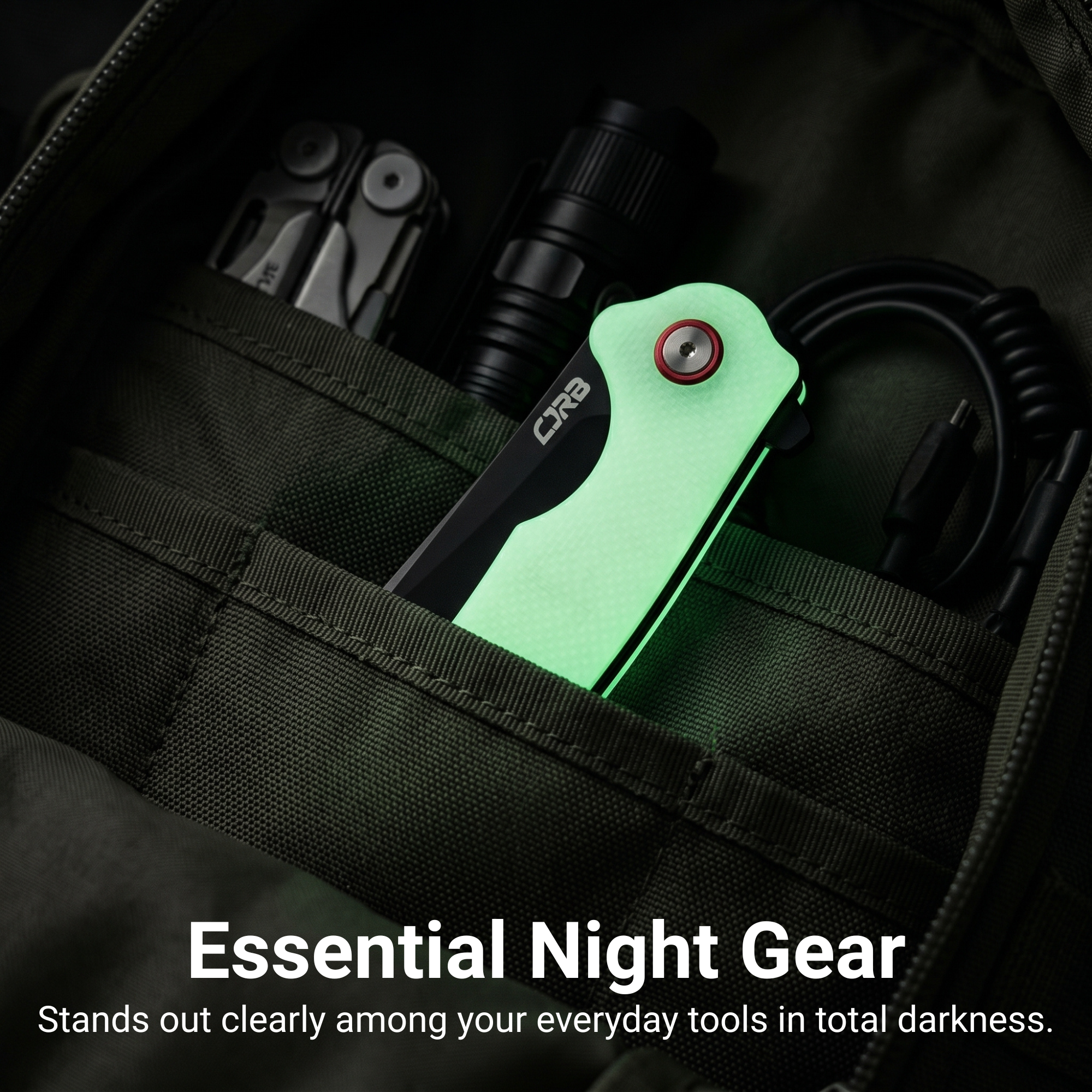 CJRB Crag Liner Lock & Flipper G10(Glow In the Dark) Handle (3.43'' AR-RPM9 Black PVD Coating Blade) J1904-BGD