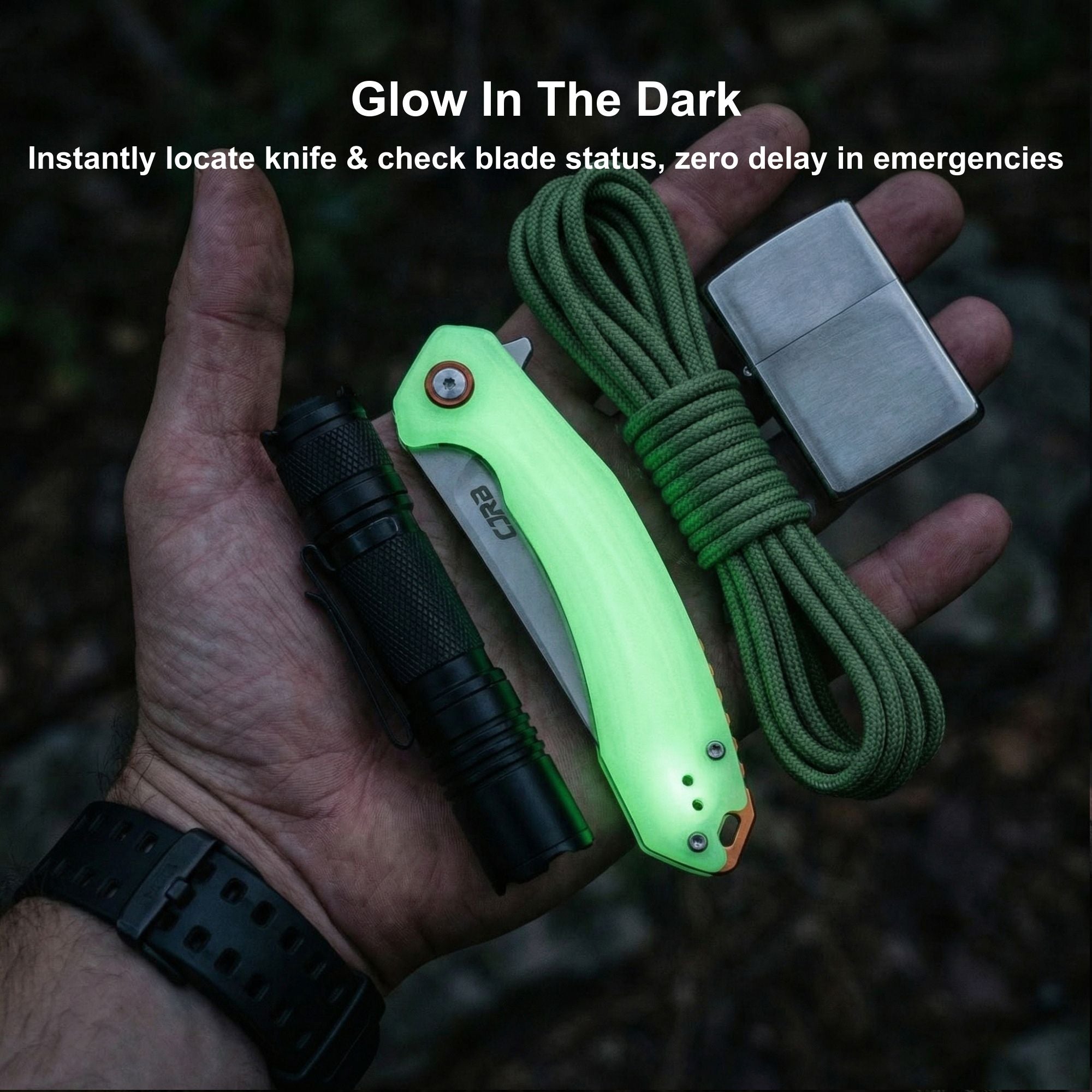 CJRB Gobi Flipper & Liner Lock G10(Glow In the Dark) Handle (3.5'' Stone Wash AR-RPM9 Blade) J1906-GD