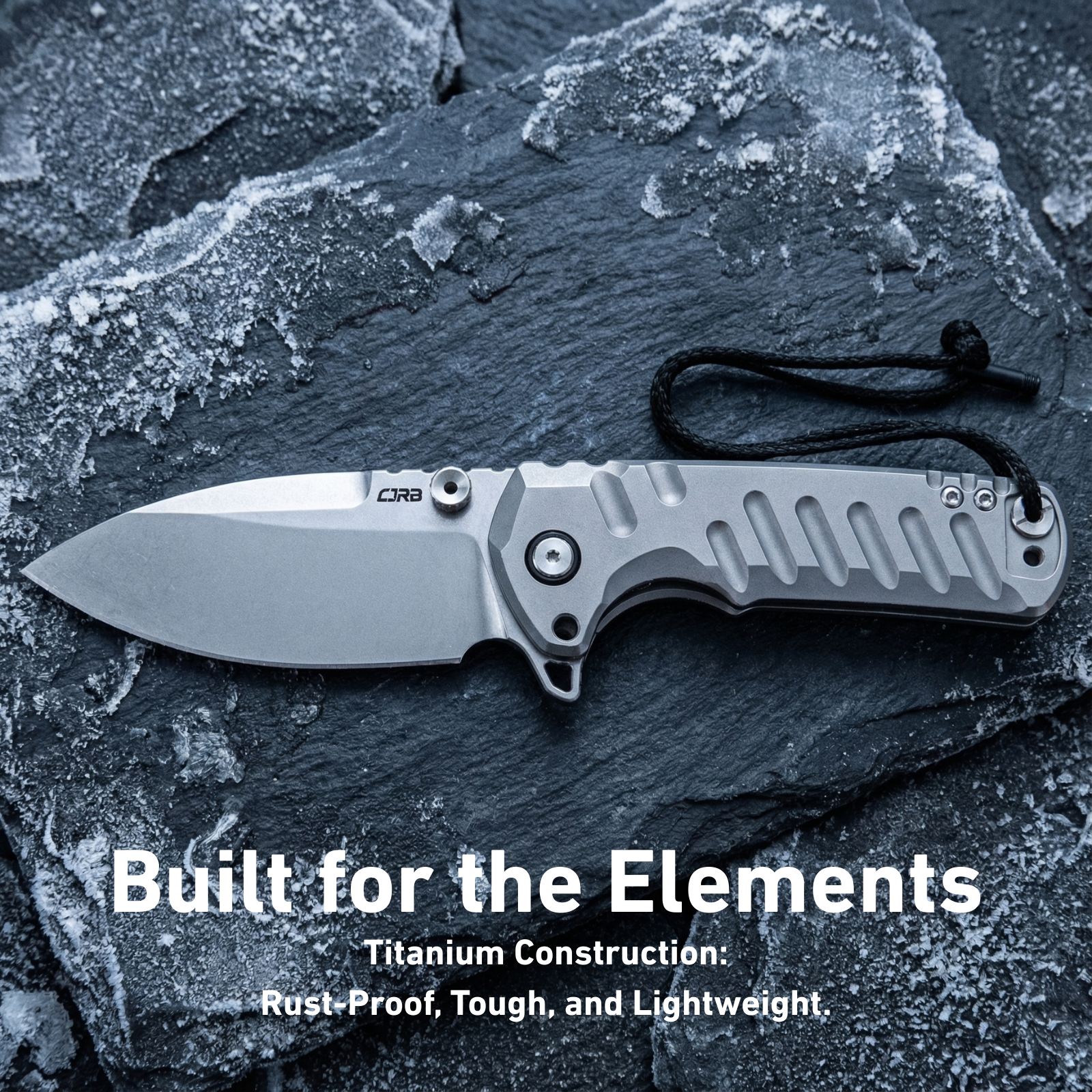 CJRB Tundra Flipper &Thumb Stud & Locking Pin & Frame Lock Tatical Knife Titanium Handle (3.78'' Stone Wash CPM S35VN Blade) J1966G-GY (Limited Edition)