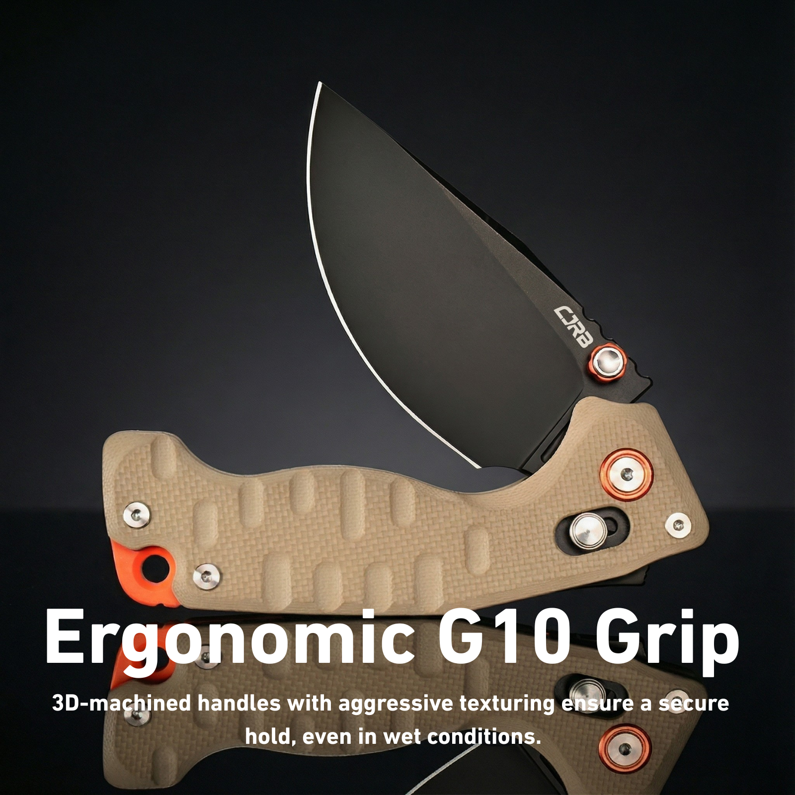 CJRB Doubletap Thumb Stud & Recoil Lock V2 Tatical Knife Desert G10 Handle(3.86'' D2 Black PVD Coating Blade) J1970-BDE