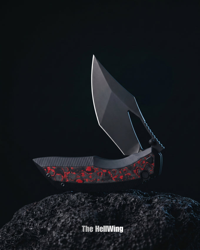 Artisan Cutlery The HellWing | All Black Ti with Red Fatcarbon Inlay - Product view 5