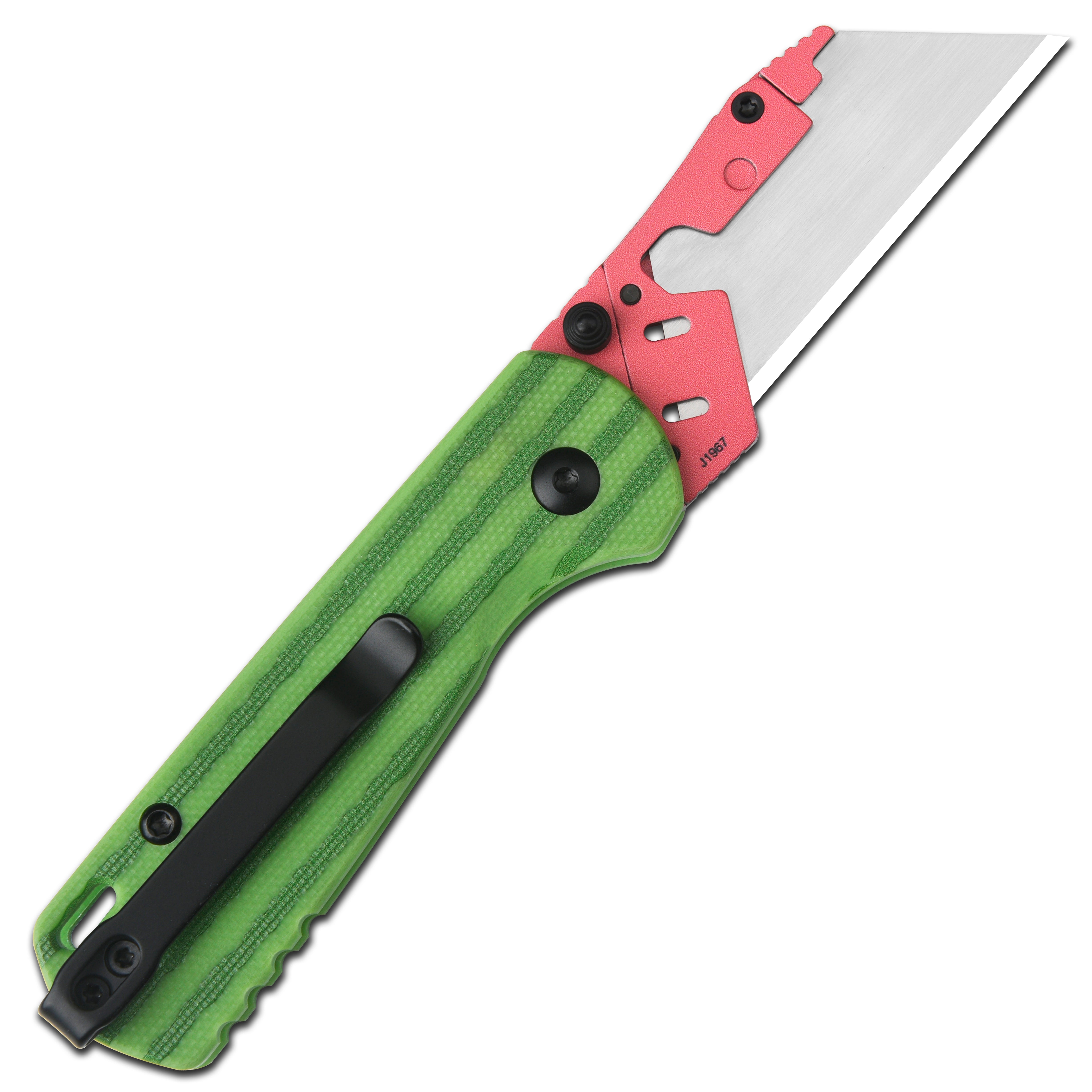 CJRB Boxer J1967 G10 Handle Folding Utility Knife, with 10 Extra Blades (Green Watermelon)