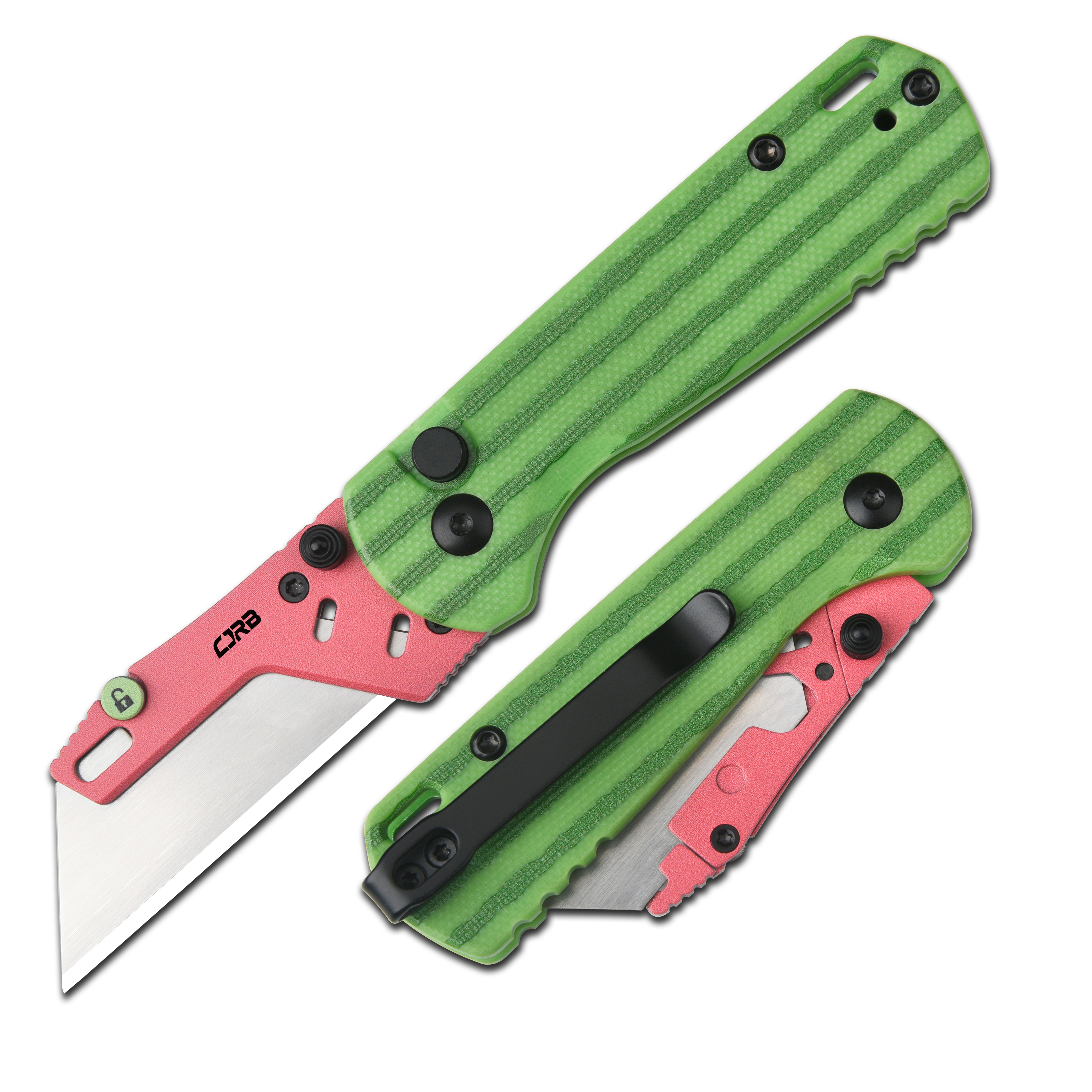 CJRB Boxer J1967 G10 Handle Folding Utility Knife, with 10 Extra Blades (Green Watermelon)