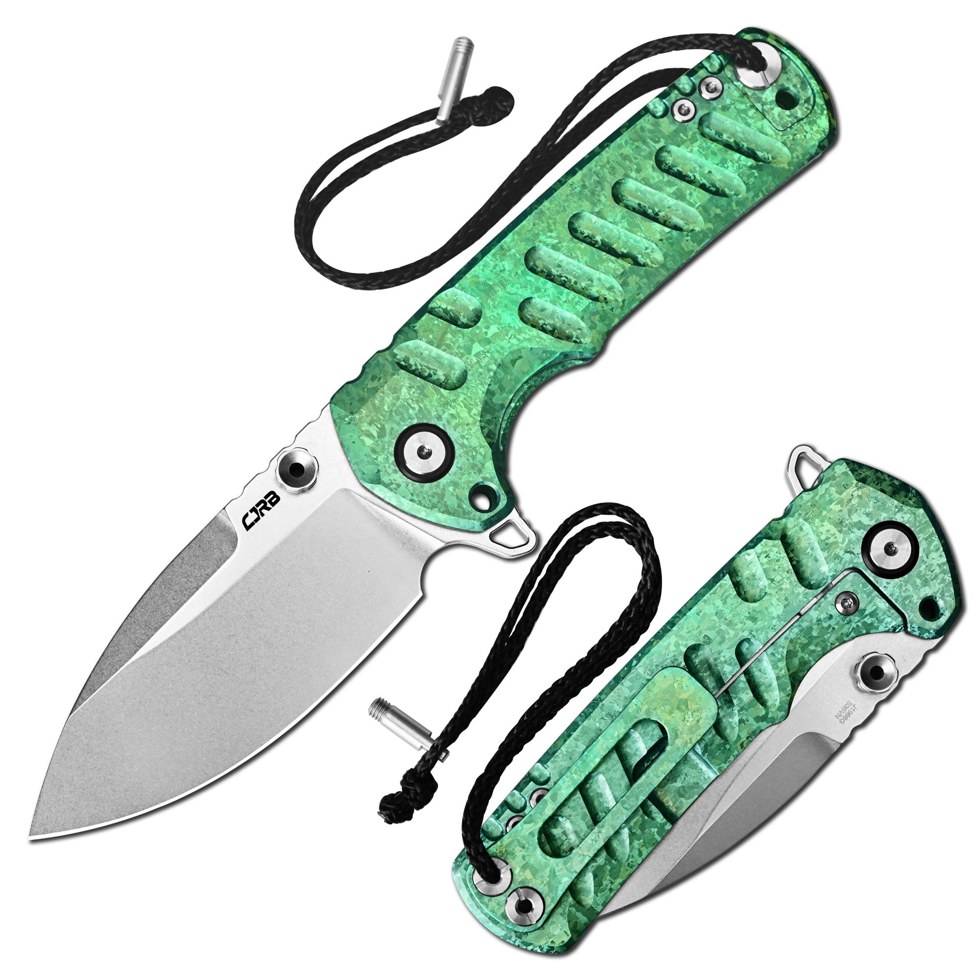 CJRB Tundra Flipper &Thumb Stud & Locking Pin & Frame Lock Tatical Knife Crystal Titanium Handle (3.78'' Stone Wash CPM S35VN Blade) J1966G-CGN (Limited Edition)