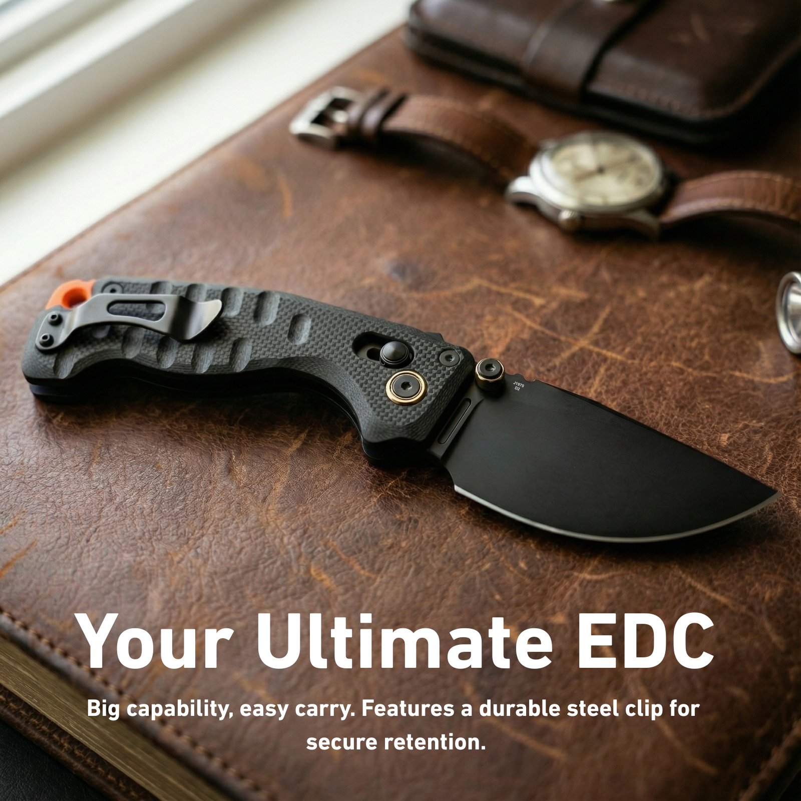 CJRB Doubletap Thumb Stud & Recoil Lock V2 Tatical Knife Black G10 Handle(3.86'' D2 Black PVD Coating Blade) J1970-BBK