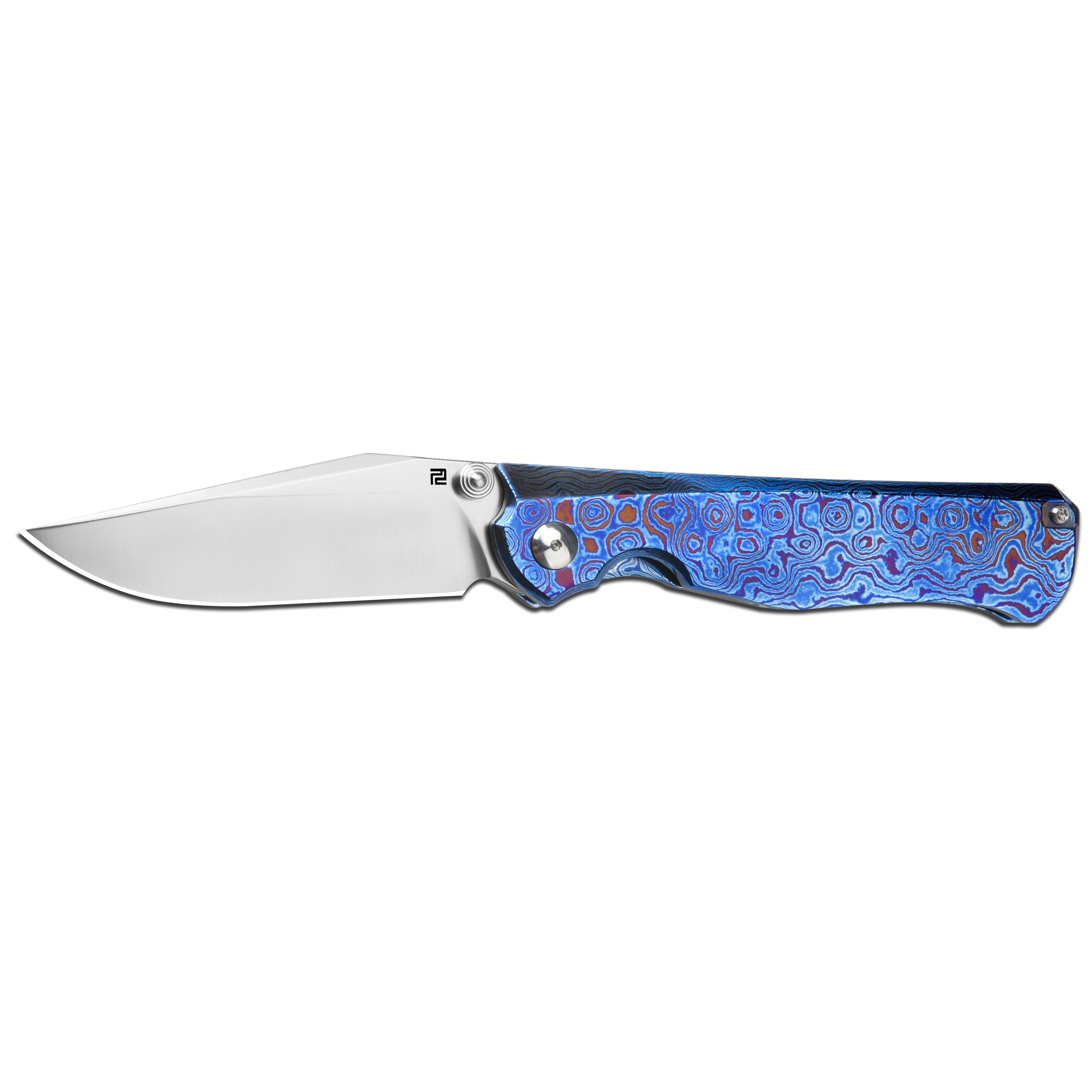 Artisan Cutlery Crusoe ATZ-1869G S90V Blade Titanium Damascus Handle Folding Knives (Limited)