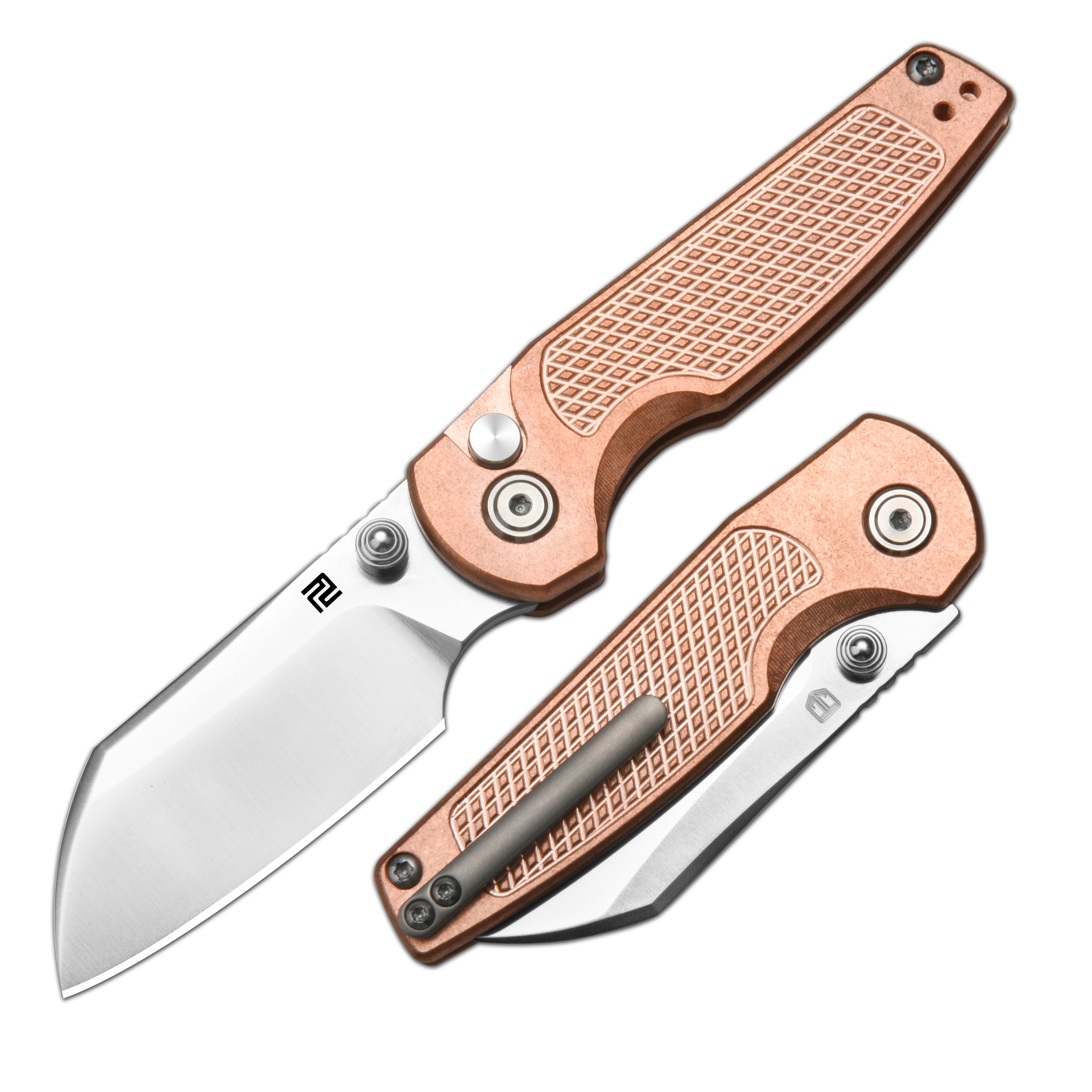 Artisan Cutlery Cleo ATZ-1871G CPM S90V Blade Copper Handle Folding Knives