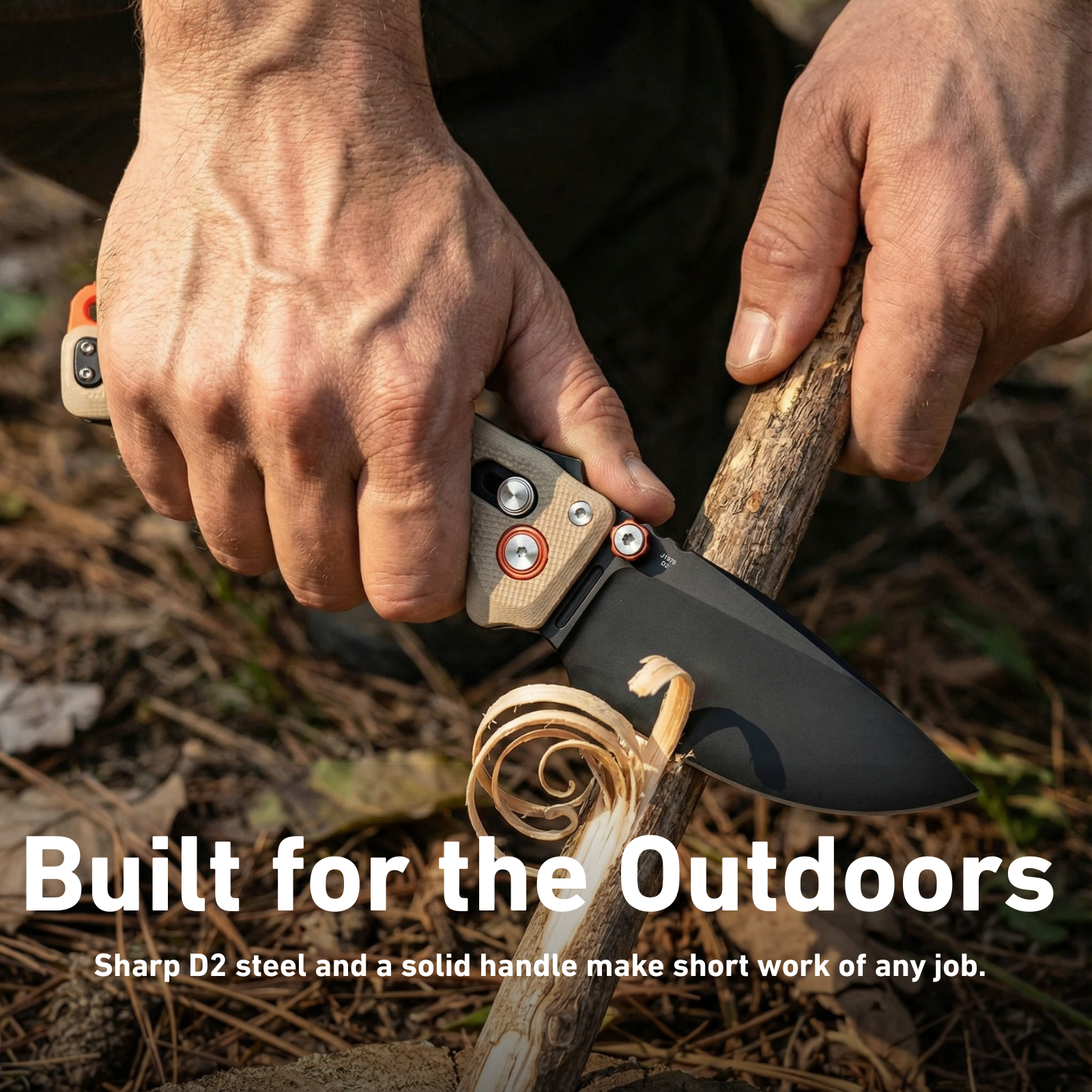 CJRB Doubletap Thumb Stud & Recoil Lock V2 Tatical Knife Desert G10 Handle(3.86'' D2 Black PVD Coating Blade) J1970-BDE