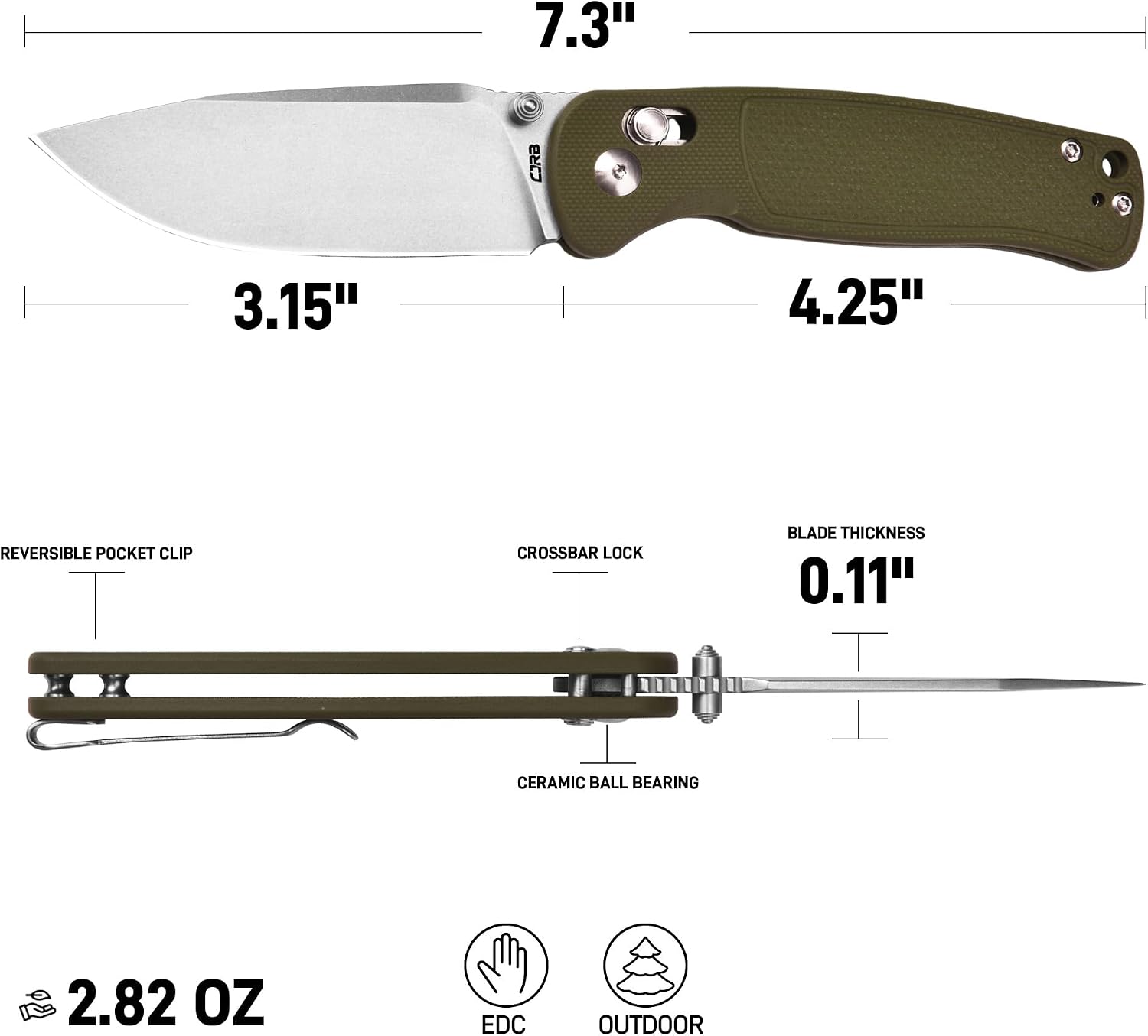 CJRB Shale J1943 AR-RPM9 Steel Blade G10 Handle Folding Knives - Stone Wash / Green G10 (J1943-GN)