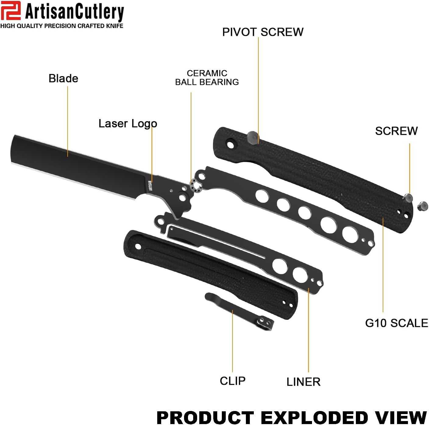 ArtisanCutlery Orthodox V2 Flipper & Liner Lock Knife Black G10 Handle (3.54'' Black PVD Coating AR-RPM9 Blade) 1883P-BBK