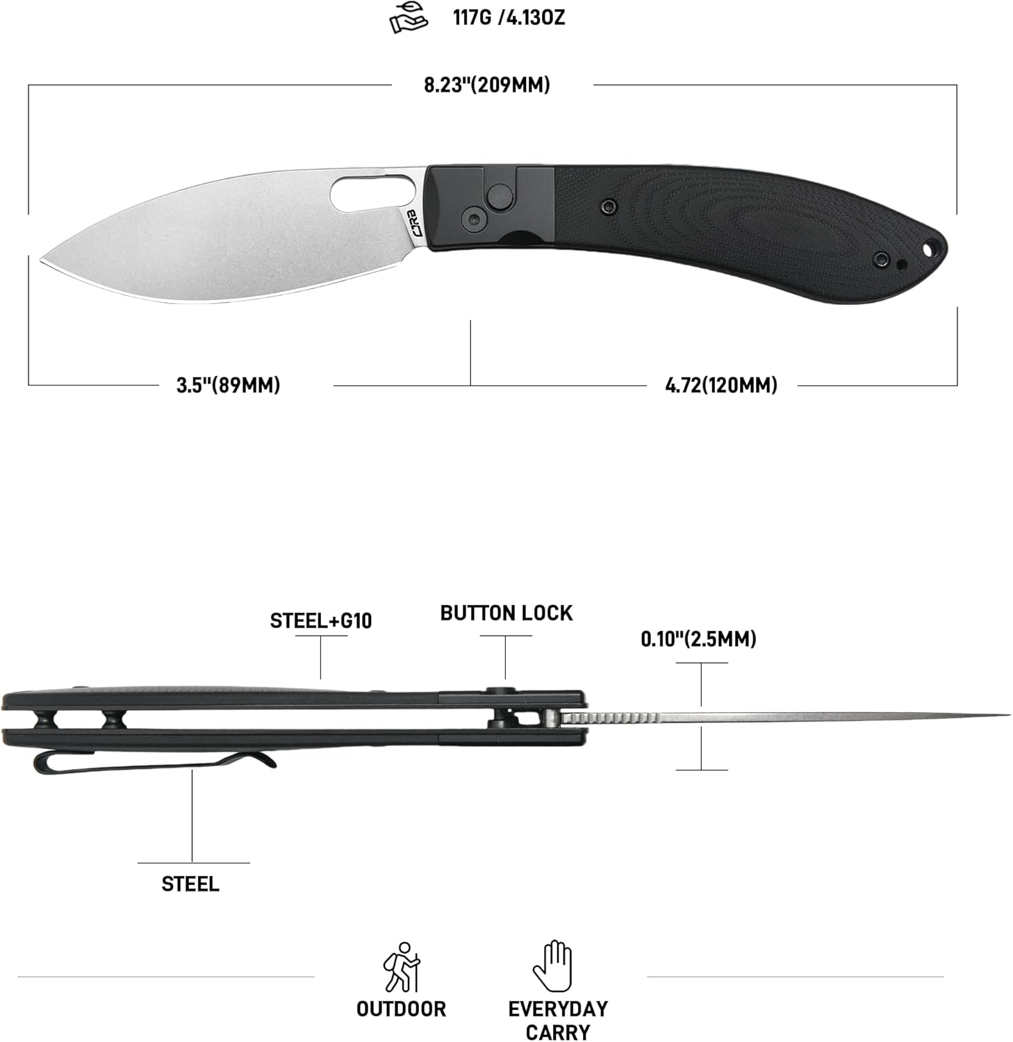 CJRB Sasaya J1959 AR-RPM9 Steel Blade G10 Handle Folding Knives - Black (J1959-BK)