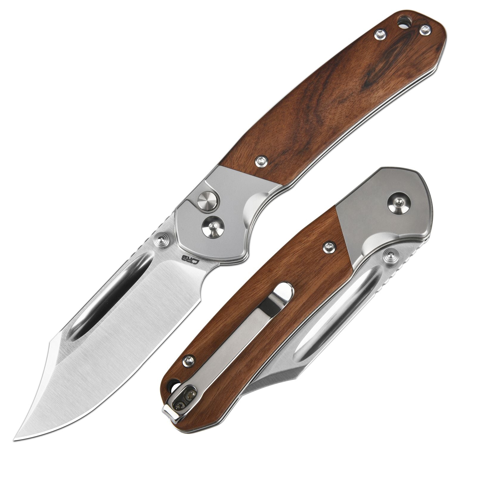 CJRB Bowie Pyrite J1942 AR-RPM9 Steel Blade Wood Handle Folding Knives - Rosewood (J1942-RW)