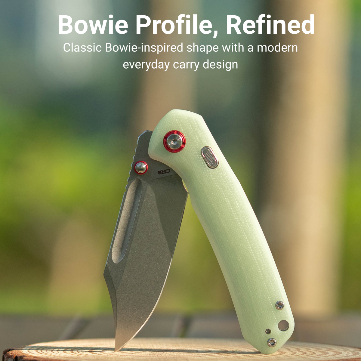 CJRB Bowie Pyrite Thumb Stud & Top Liner Lock Folding Knife G10(Glow In the Dark) Handle (3.35'' AR-RPM9 Steel Stone Wash Blade) J1942X-GD