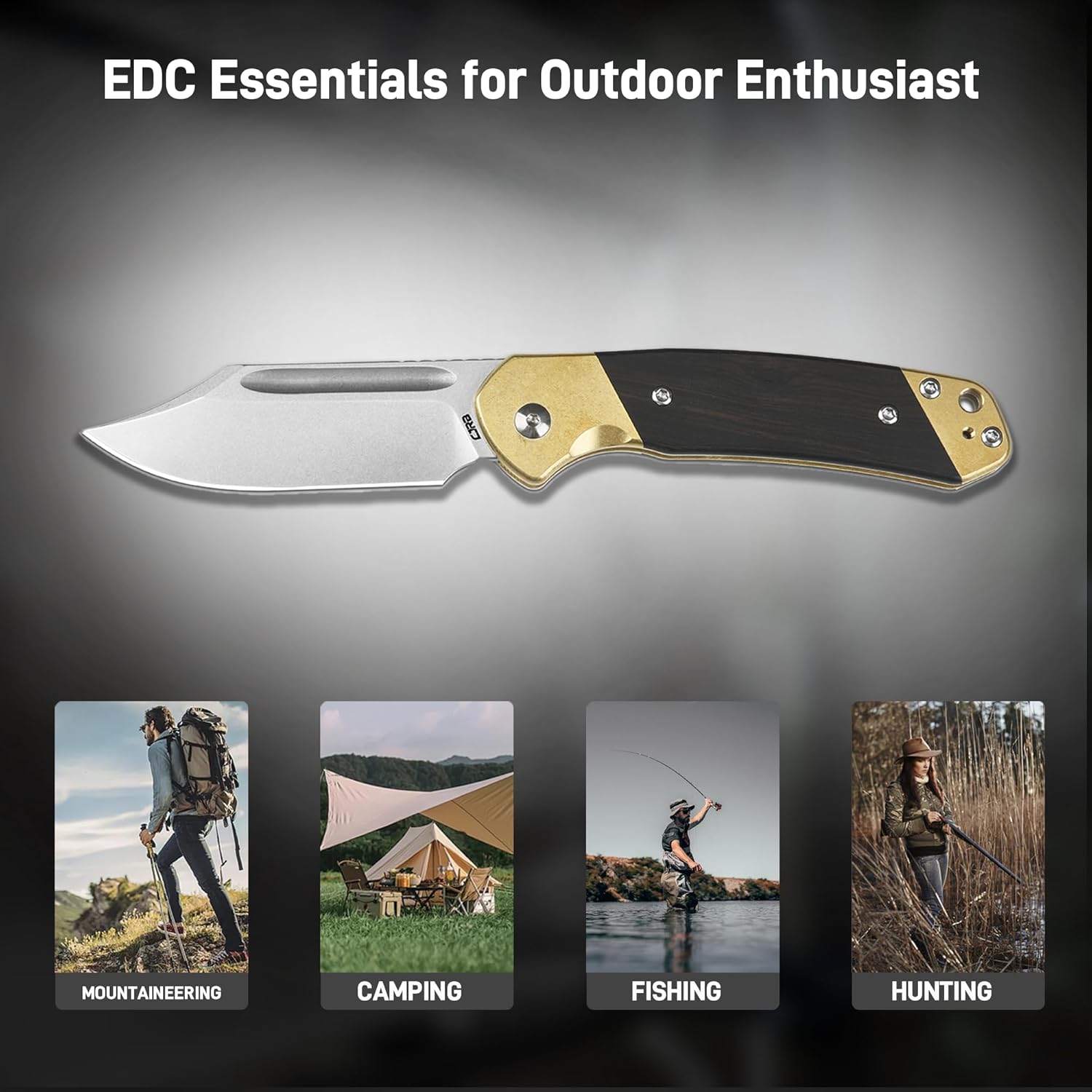 CJRB Bowie Pyrite J1942SJ AR-RPM9 Blade Brass and Wood Handle Folding Knife