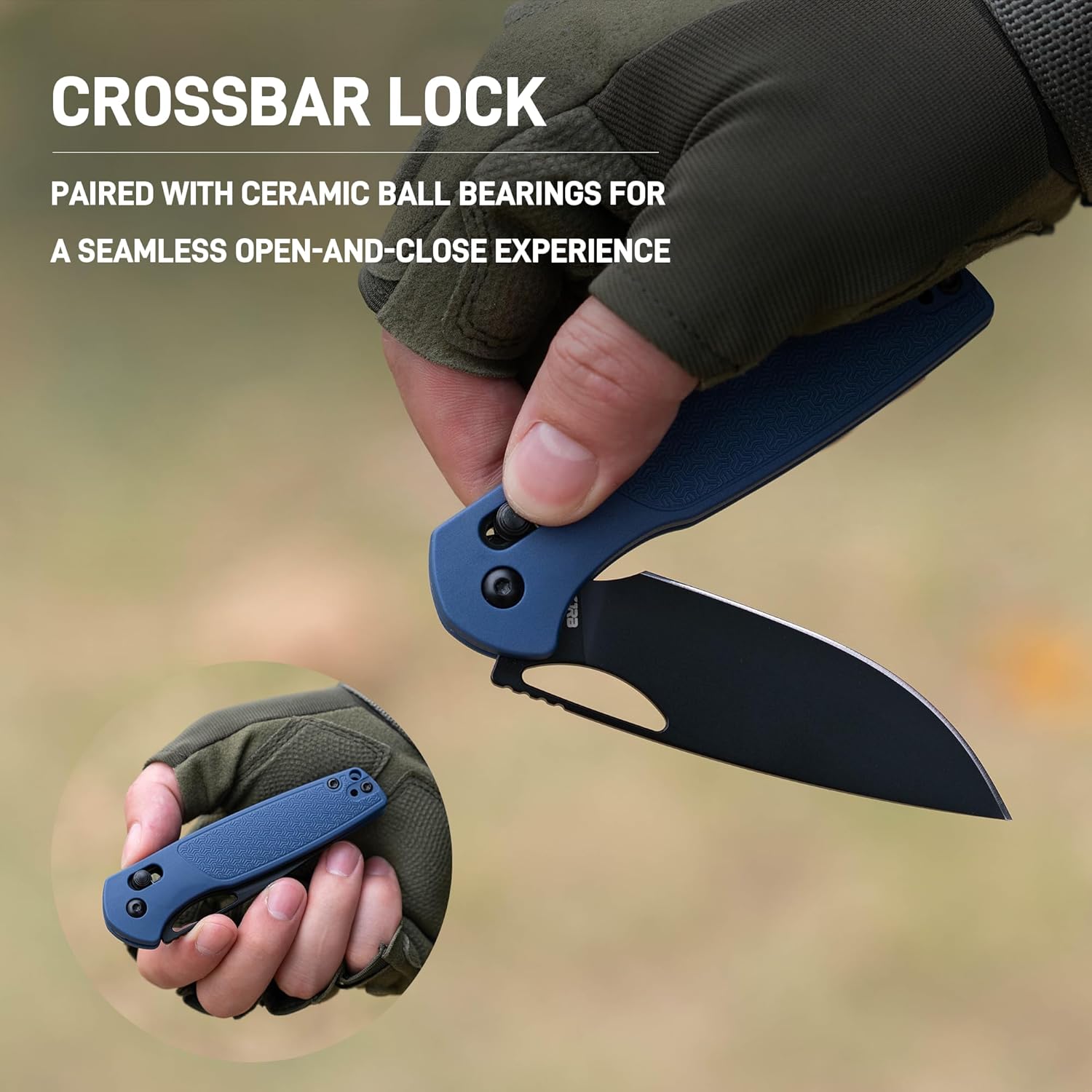 CJRB Acacia J1952 AR-RPM9 Blade Steel FRN Handle Folding Knives - Black PVD Blade/Blue FRN Handle (J1952-BBU)