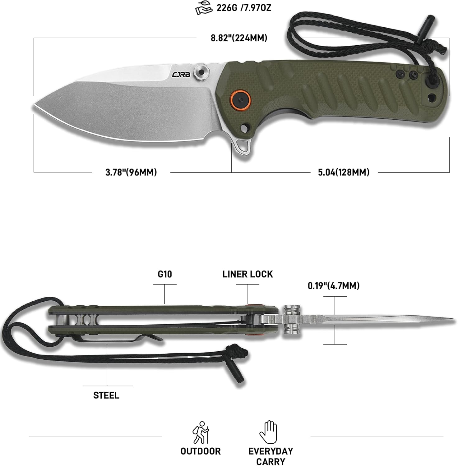 CJRB Tundra J1966 D2 Steel Blade Green G10 Handle Folding Knives