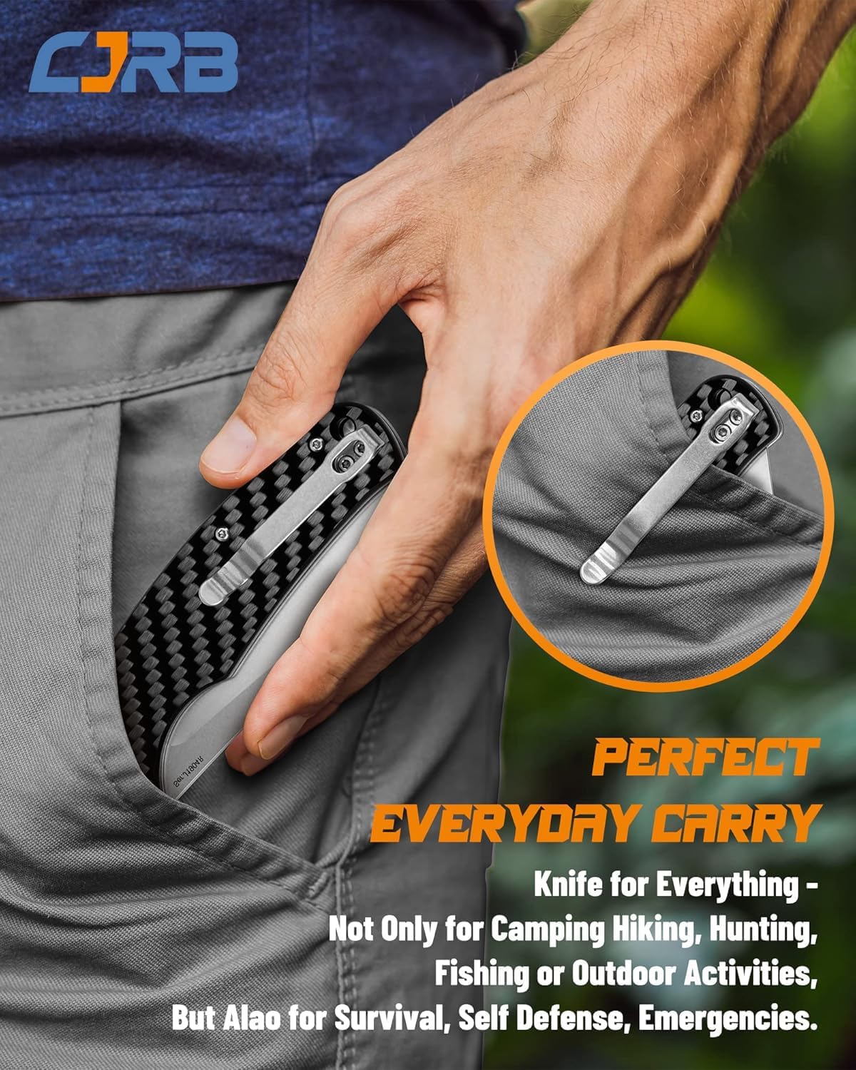 CJRB Crag Thumb Stud & Recoil Lock Folding Knife Carbon Fiber Handle (3.43'' Stone Wash AR-RPM9 Steel Blade) J1904R-CF