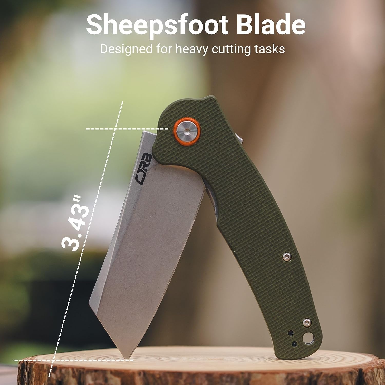 CJRB Crag Flipper & Thumb Stud & Liner Lock Folding Knife Green G10 Handle (3.43'' Stone Wash AR-RPM9 Steel Blade) J1904-GNF