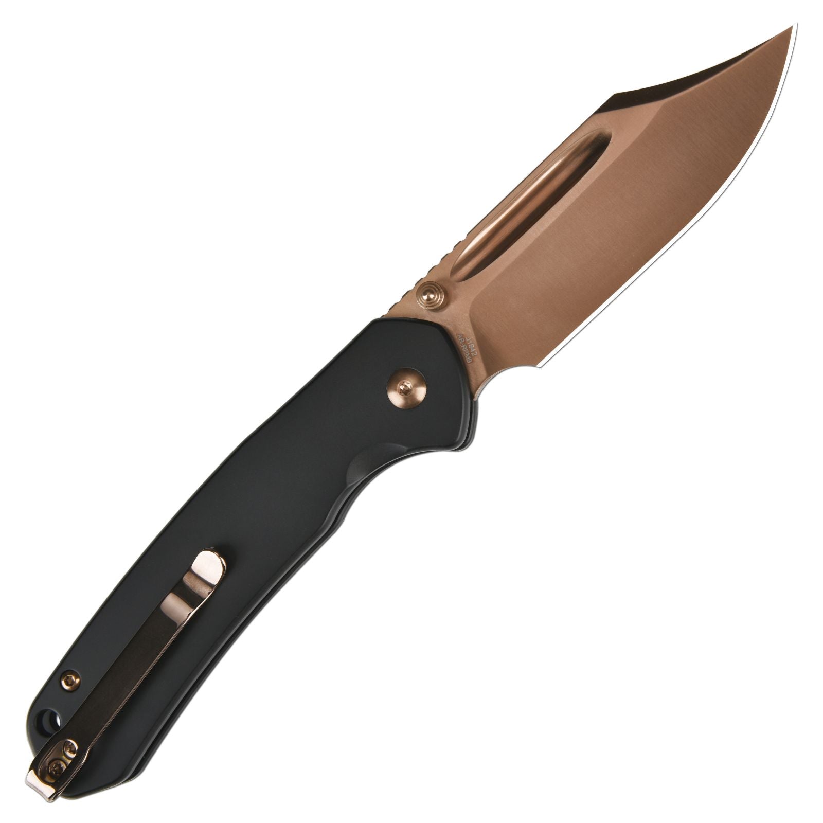 CJRB Bowie Pyrite J1942 AR-RPM9 Steel Rose Gold Blade Steel Handle Folding Knives