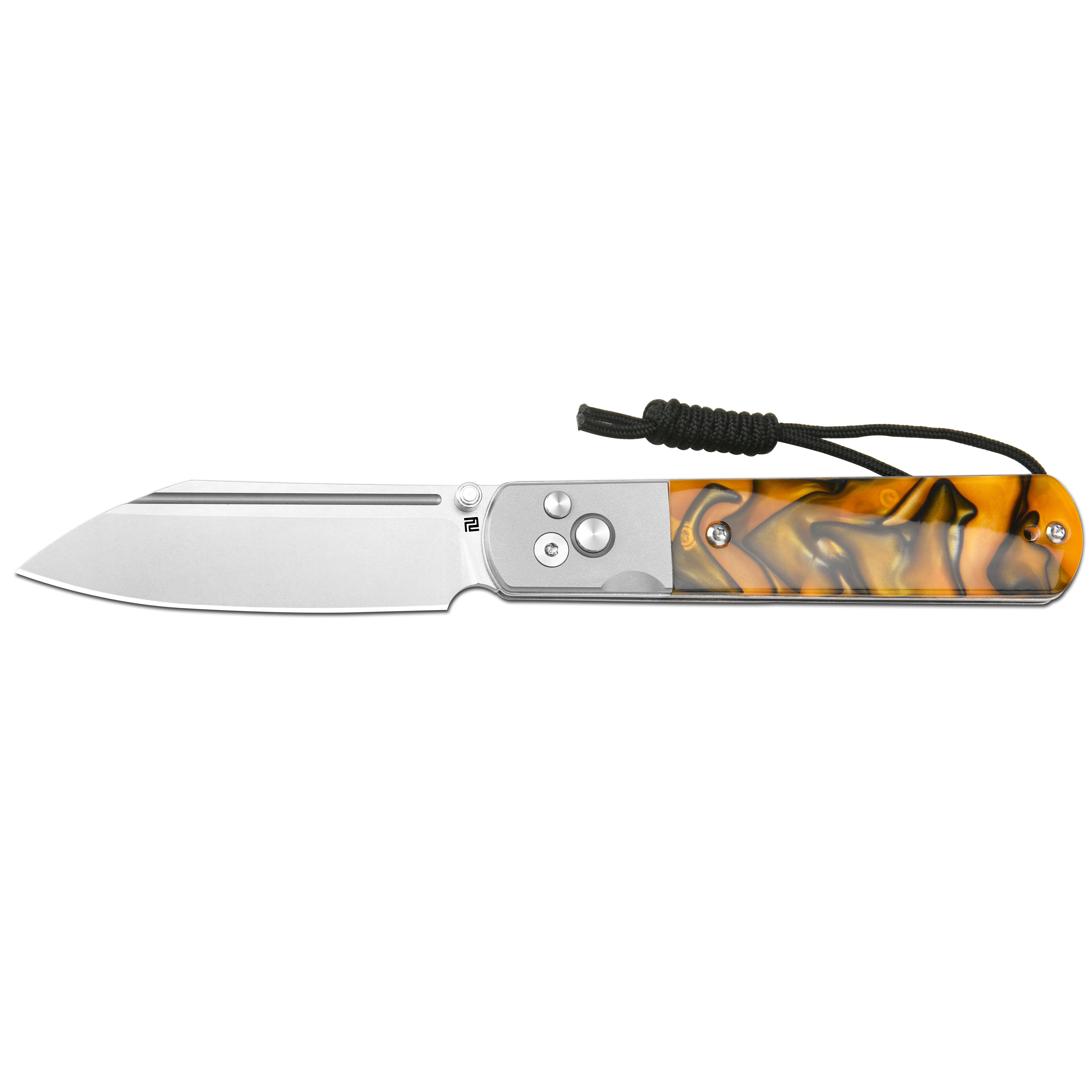 Artisan Cutlery Holm 1875P AR-RPM9 Steel Blade Acrylic Handle Folding Knives - Black & Orange (1875P-OEA)