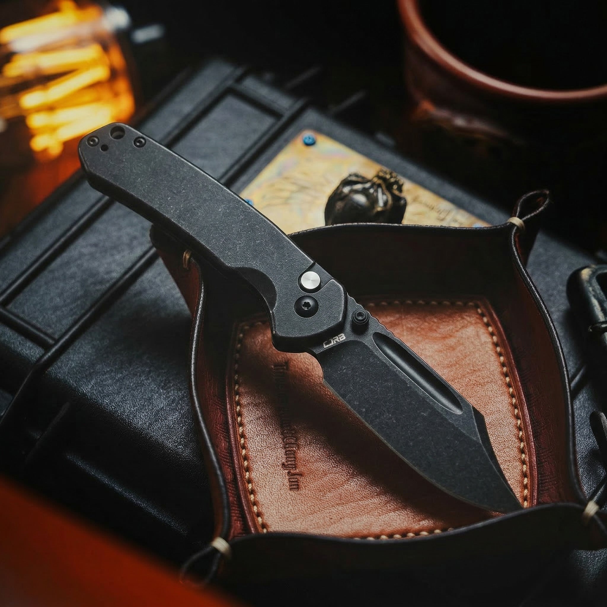 CJRB Bowie Pyrite J1942 AR-RPM9 Steel Blade Steel Handle Folding Knives - Black Coating Stonewash (J1942-BST)