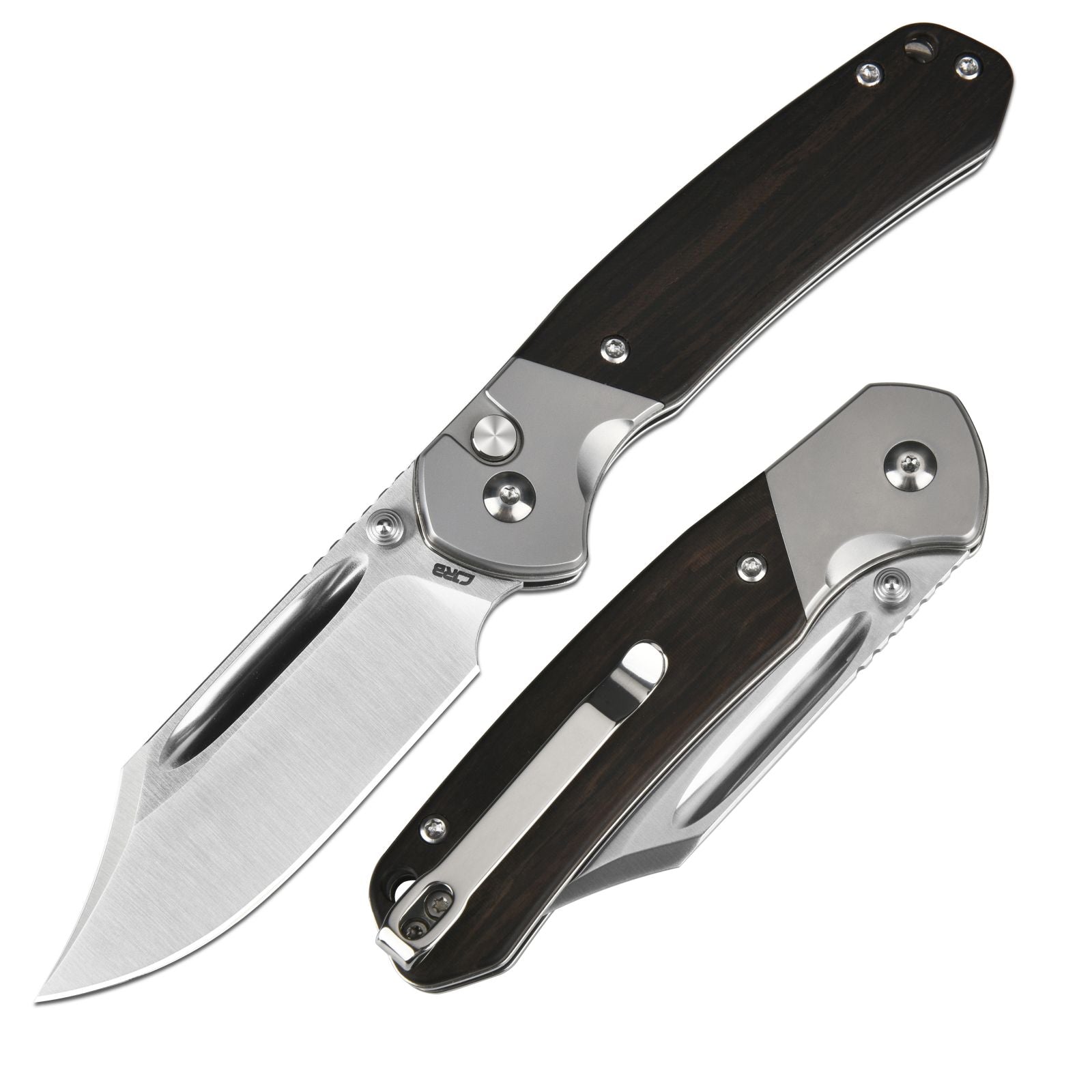 CJRB Bowie Pyrite J1942 AR-RPM9 Steel Blade Wood Handle Folding Knives - Ebony (J1942-EBN)