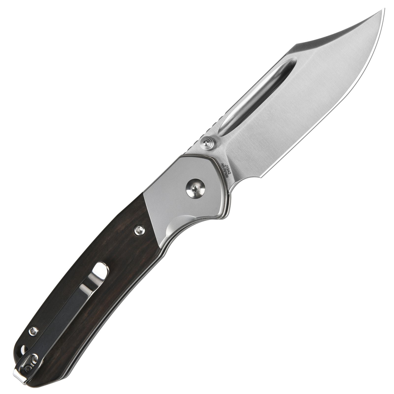 CJRB Bowie Pyrite J1942 AR-RPM9 Steel Blade Wood Handle Folding Knives - Ebony (J1942-EBN)