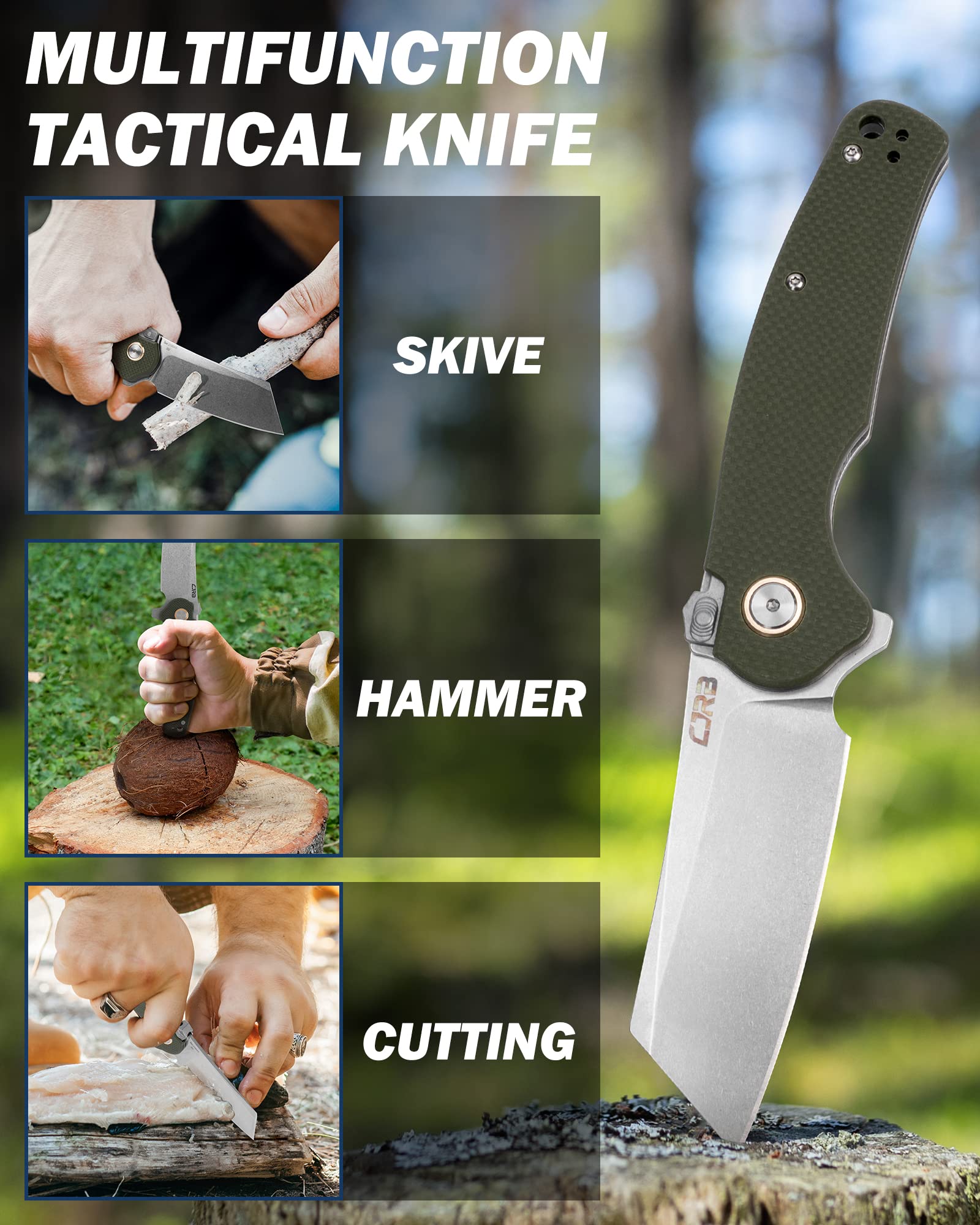 CJRB Crag Thumb Stud & Recoil Lock Folding Knife Green G10 Handle (3.43'' Stone Wash AR-RPM9 Steel Blade) J1904R-GNF