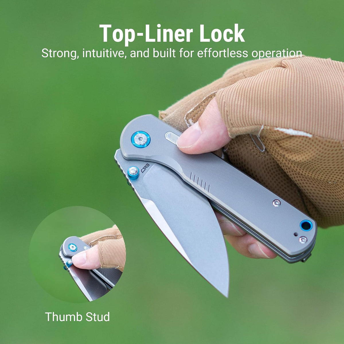 CJRB Latitude Thumb Stud & Top Liner Lock Folding Knife Titanium Handle (3.47'' Stone Wash 154CM Blade) J1975G-GY (Exclusive)
