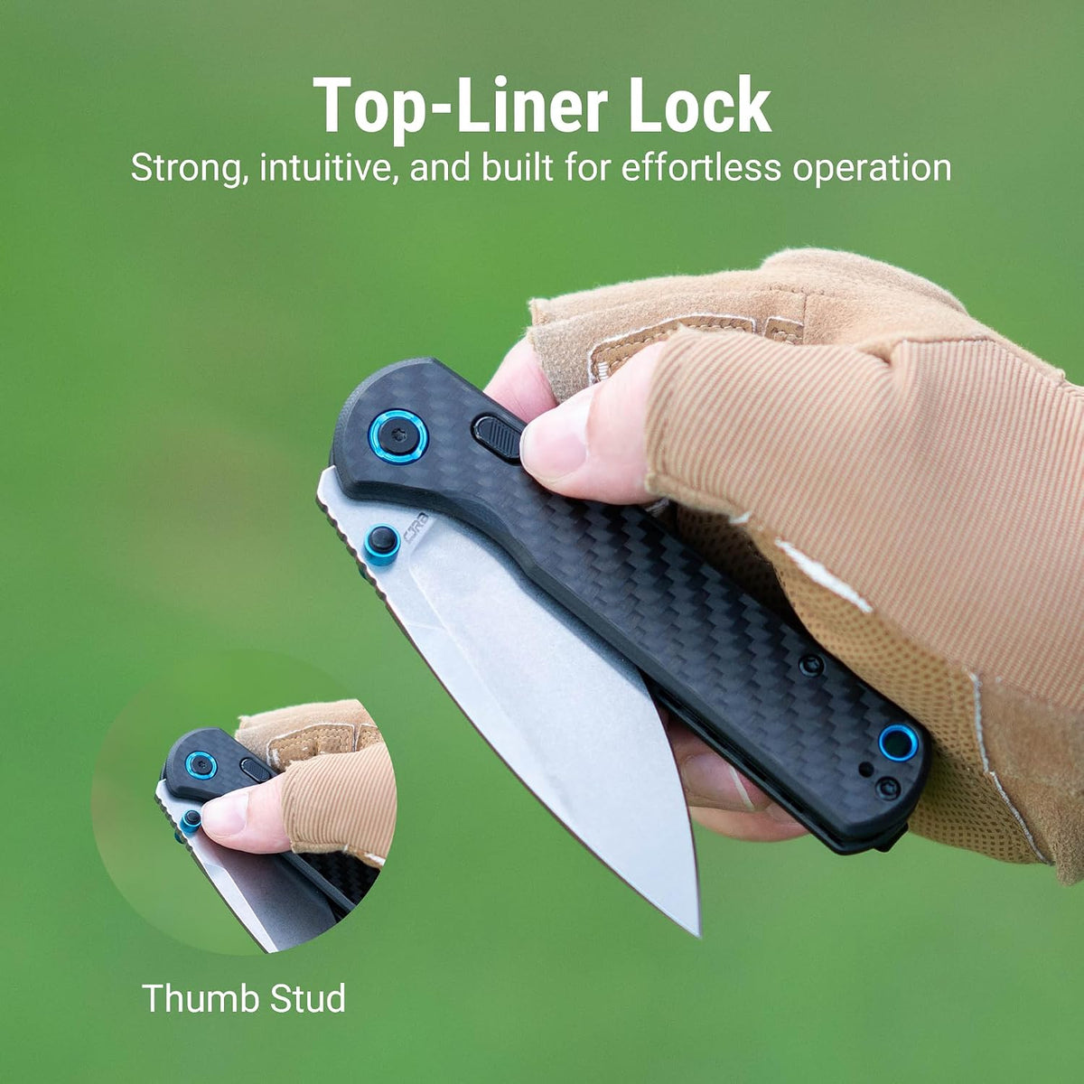 CJRB Latitude Thumb Stud & Top Liner Lock Folding Knife Carbon Fiber Handle (3.47'' Stone Wash CPM S35VN Blade) J1975-CF (Exclusive)