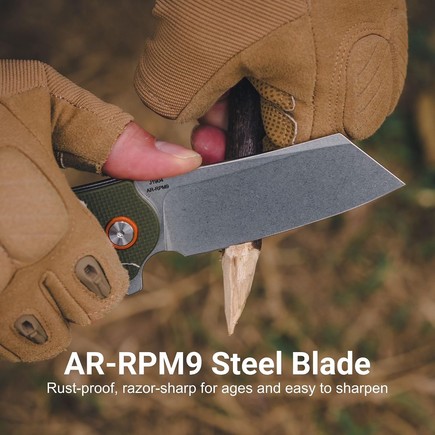CJRB Crag Flipper & Thumb Stud & Liner Lock Folding Knife Green G10 Handle (3.43'' Stone Wash AR-RPM9 Steel Blade) J1904-GNF