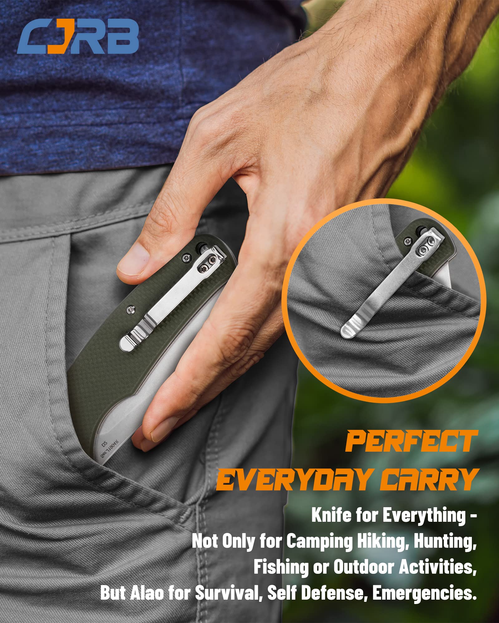 CJRB Crag Thumb Stud & Recoil Lock Folding Knife Green G10 Handle (3.43'' Stone Wash AR-RPM9 Steel Blade) J1904R-GNF