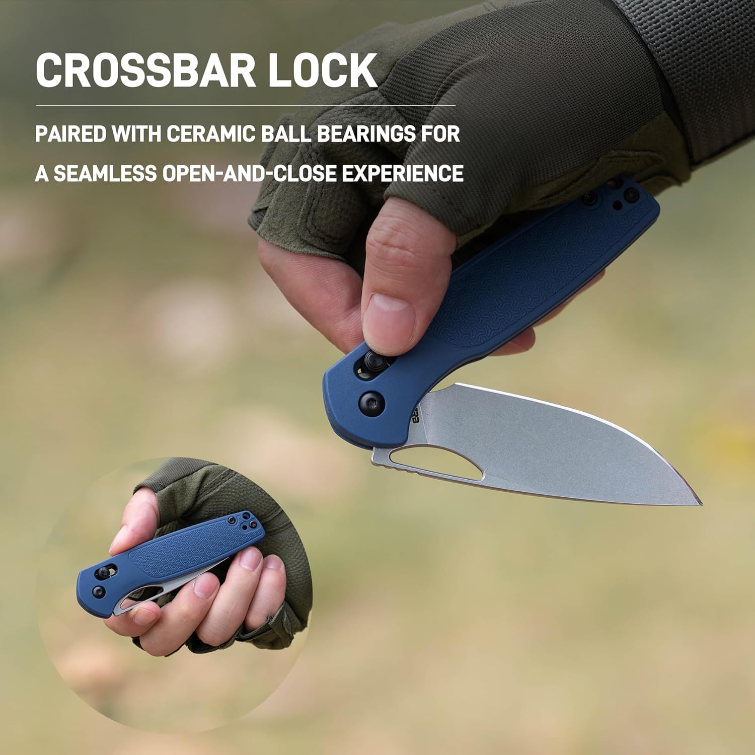 CJRB Acacia J1952 AR-RPM9 Blade Steel FRN Handle Folding Knives - Stone Wash Blade/Blue FRN Handle (J1952-BU)