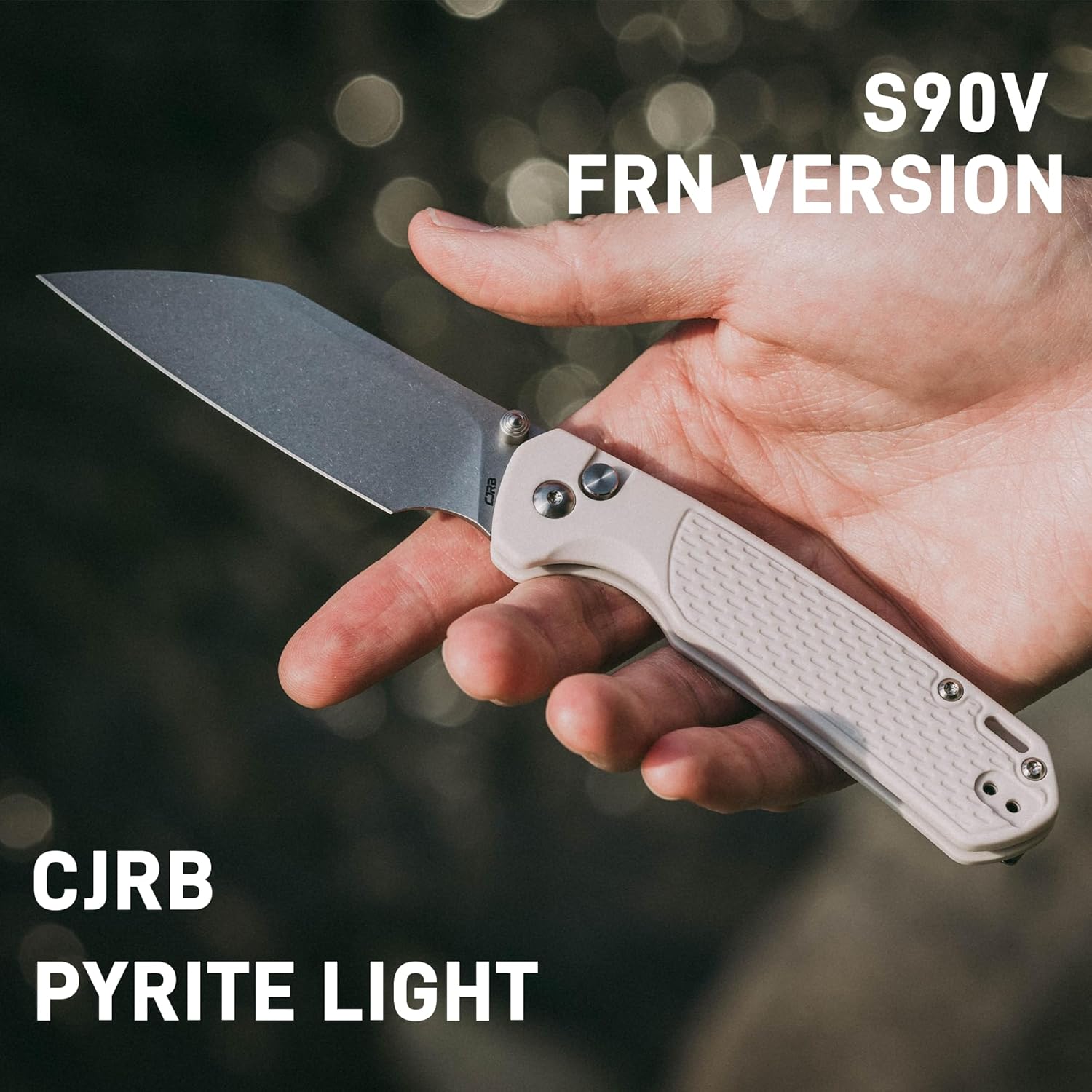 CJRB Pyrite-Light J1945 CPM S90V Steel Light Grey FRN Handle Folding Knives