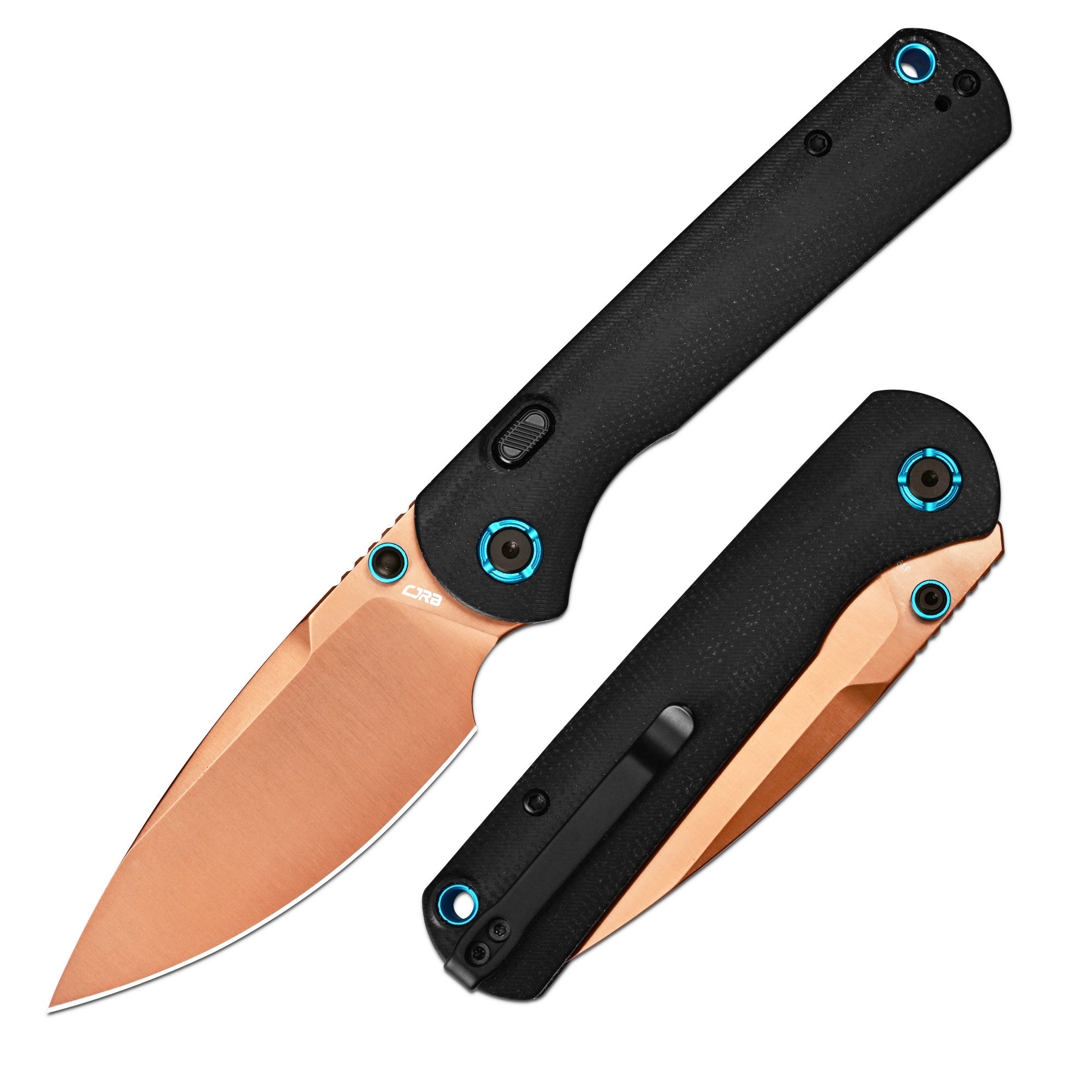 CJRB Latitude Thumb Stud & Top Liner Lock Folding Knife Black Micarta Handle (3.47'' Rose Gold AR-RPM9 Steel Blade) J1975-RBK (Exclusive)