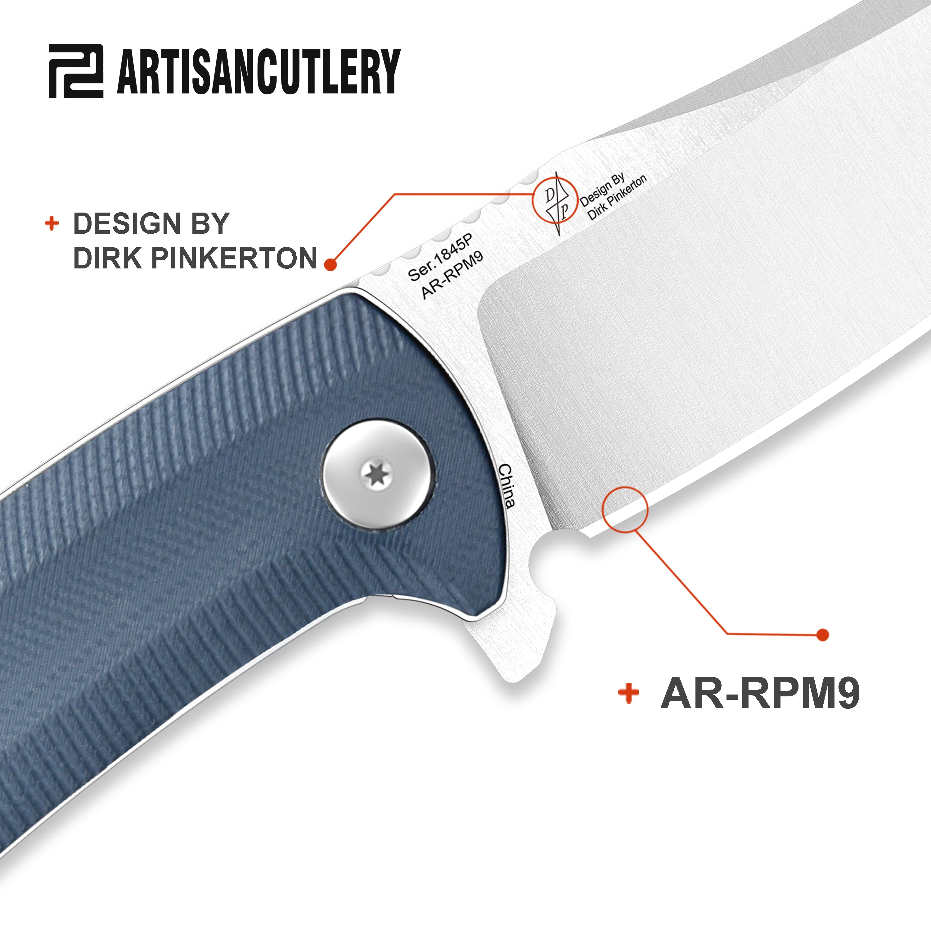 Artisan Cutlery Arroyo ATZ-1845P AR-RPM9 Steel Blade G10 Handle Folding Knives - Gray (1845P-GY)