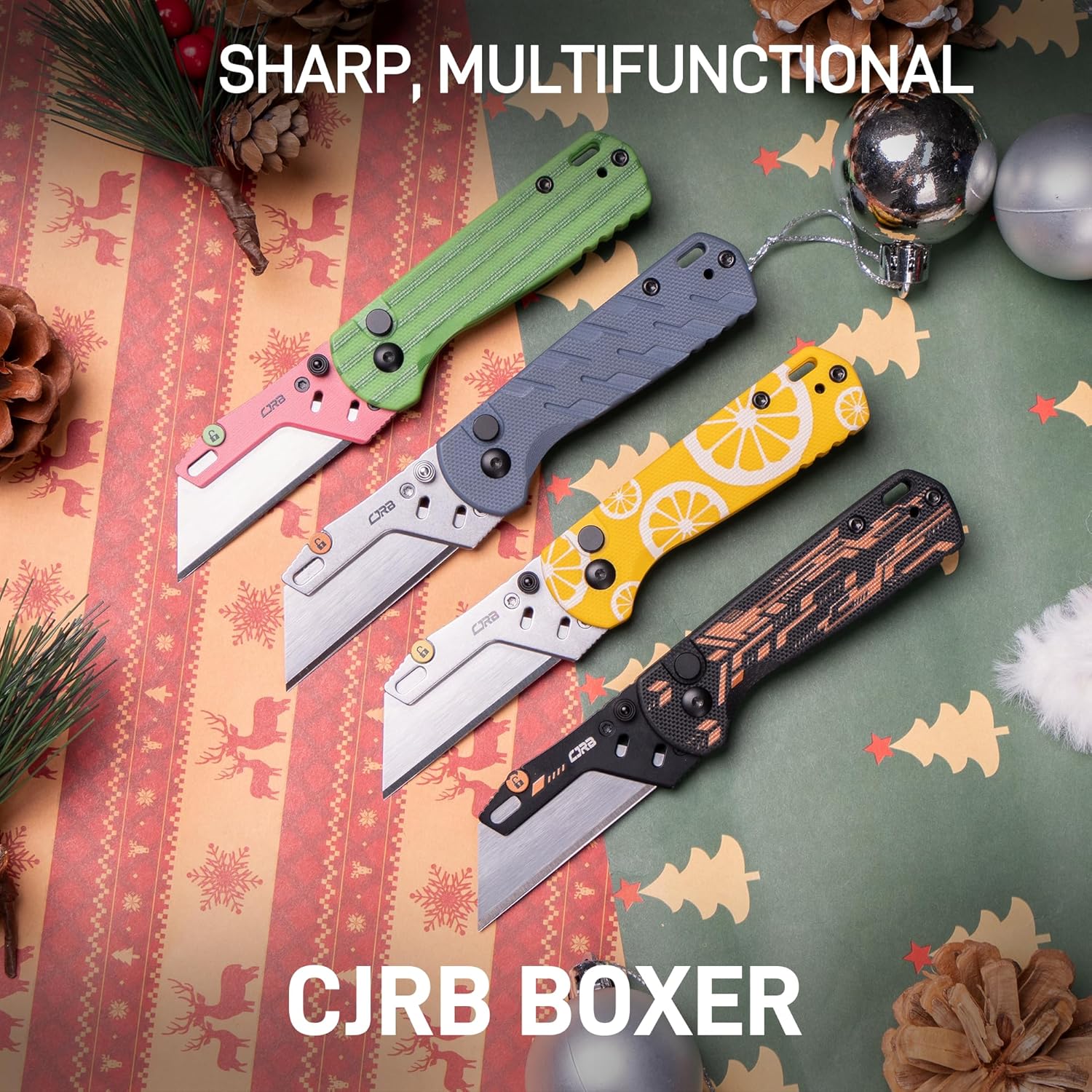 CJRB Boxer J1967 G10 Handle Folding Utility Knife, with 10 Extra Blades (Green Watermelon)