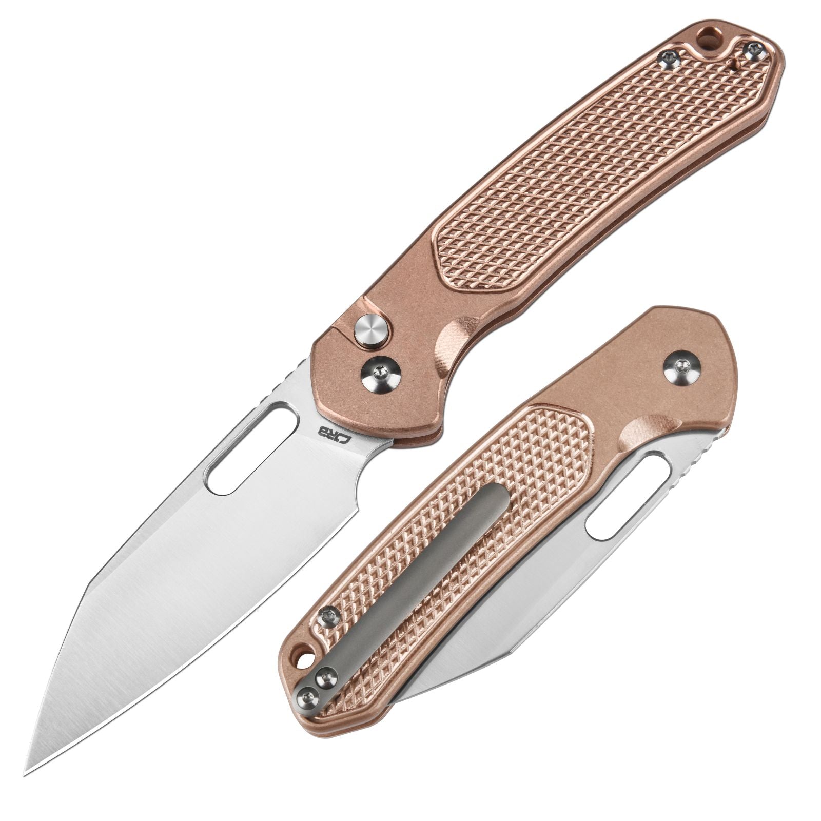 CJRB Pyrite-Alt Wharncliffe J1925A CPM 20CV Blade Copper Handle Folding Knives - Sand Polish (J1925AT-BR)
