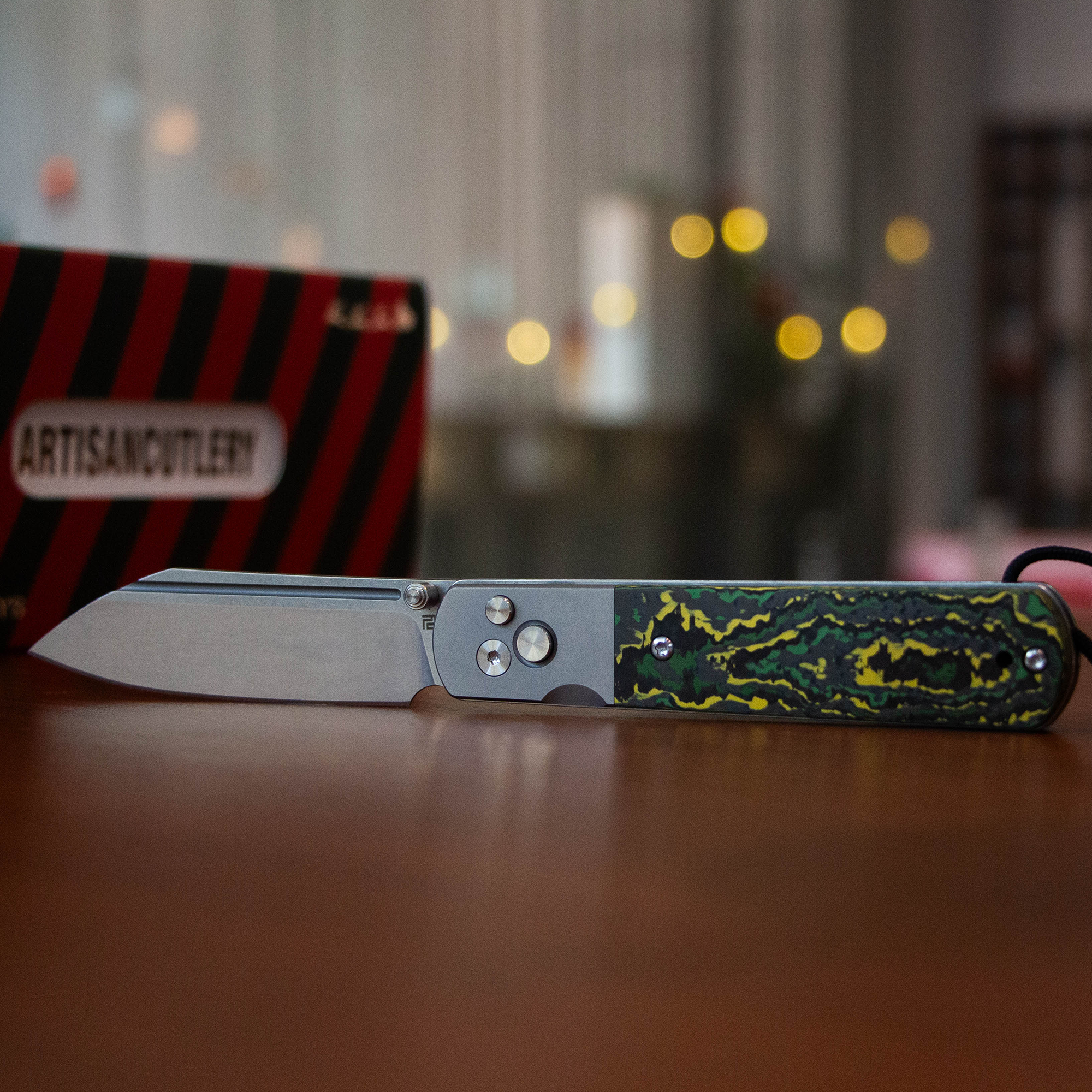Artisan Cutlery Holm 1875 S90V Steel Blade TItanium and Fat Carbon Handle Folding Knives(Holiday Exclusive) - Yellow&Green Fat Carbon (1875G-FCTX)