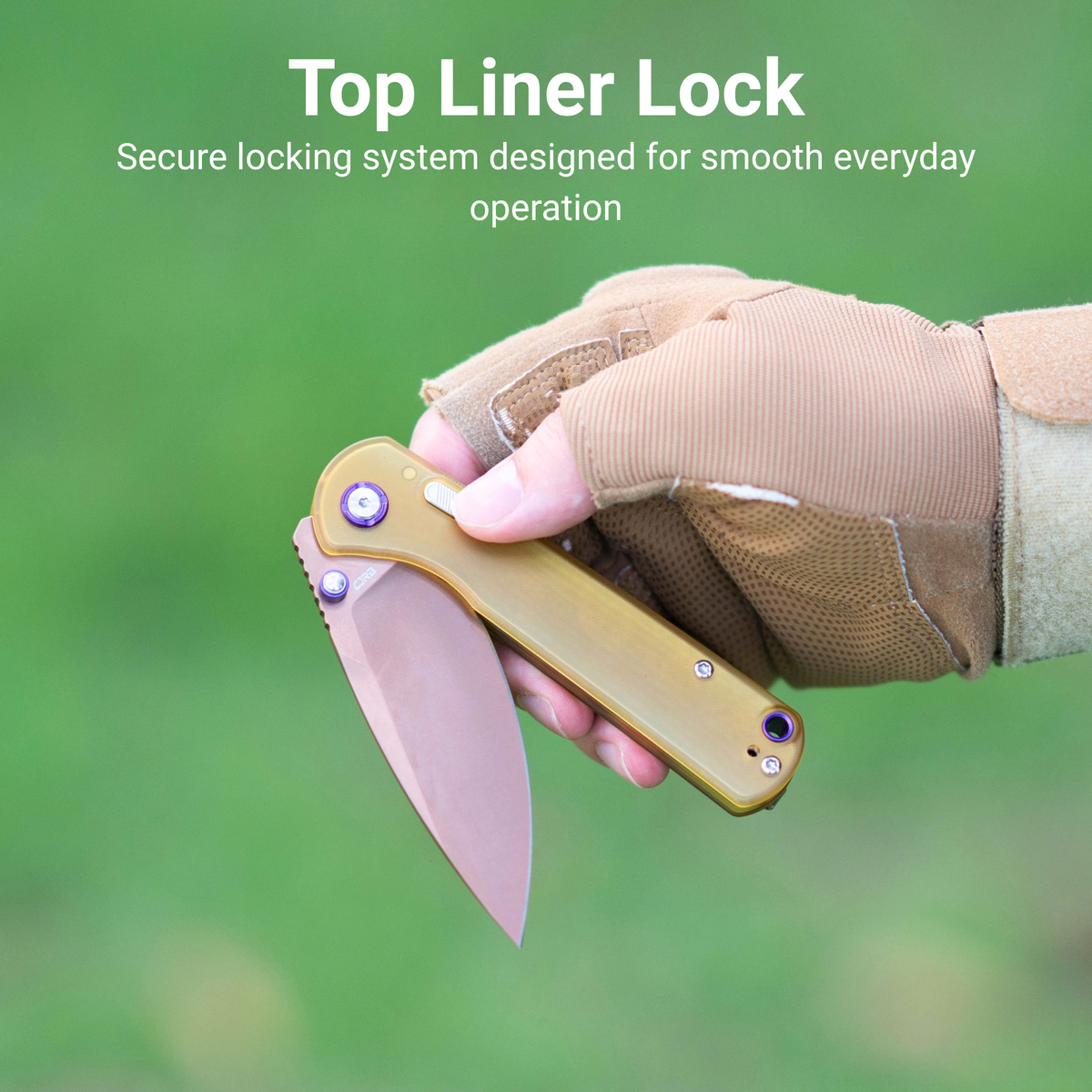 CJRB Latitude Thumb Stud & Top Liner Lock Folding Knife Ultem Handle (3.47'' Rose Gold AR-RPM9 Steel Blade) J1975-AMB (Exclusive)
