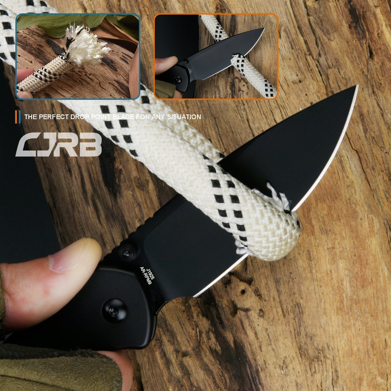 CJRB Pyrite J1925 AR-RPM9 Steel Blade Steel Handle Folding Knives - STEEL(Black) (J1925-BST)