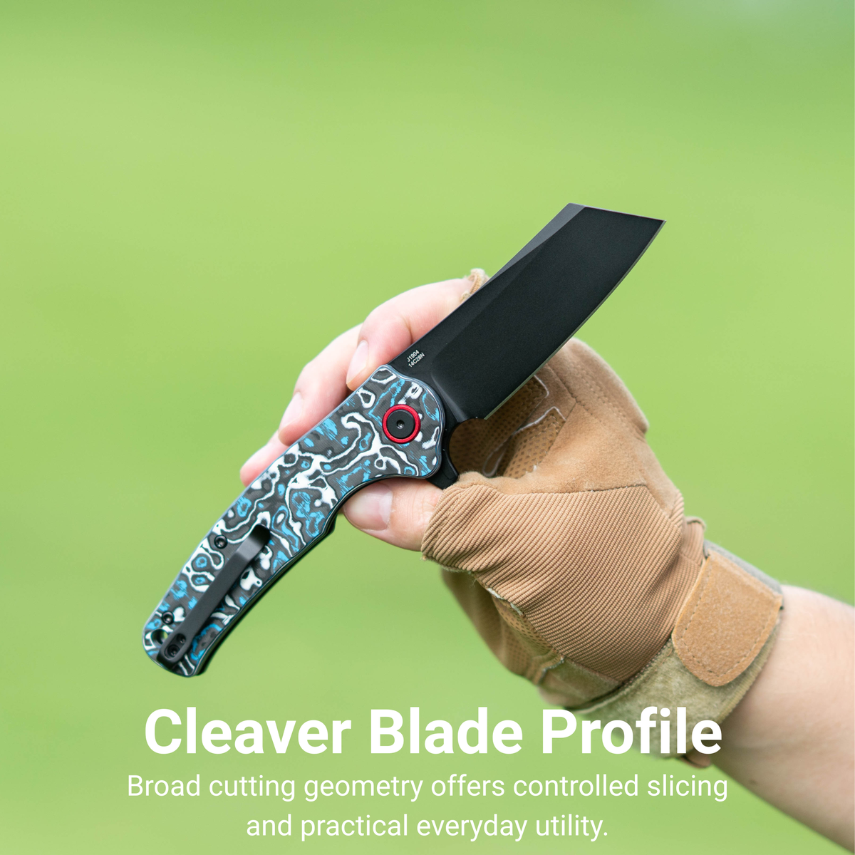 CJRB Crag Flipper & Liner Lock Folding Knife Blue & White Fat Carbon Handle (3.43'' 14C28N Steel Black PVD Coating Blade) J1904-BWCF (Exclusive)